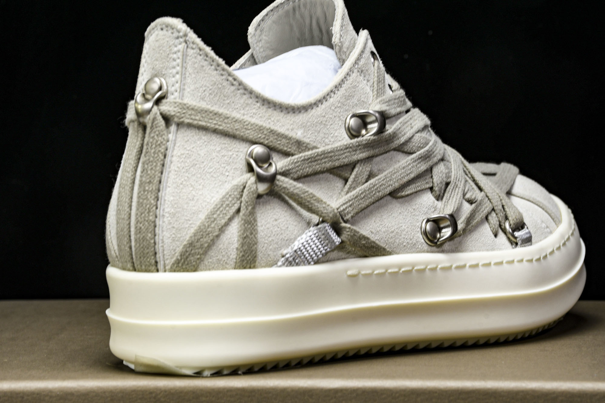 纯原莞产 RICK OWENS RO Megalace 小羊皮 圆头系带 低帮 板鞋  灰色#YZ021