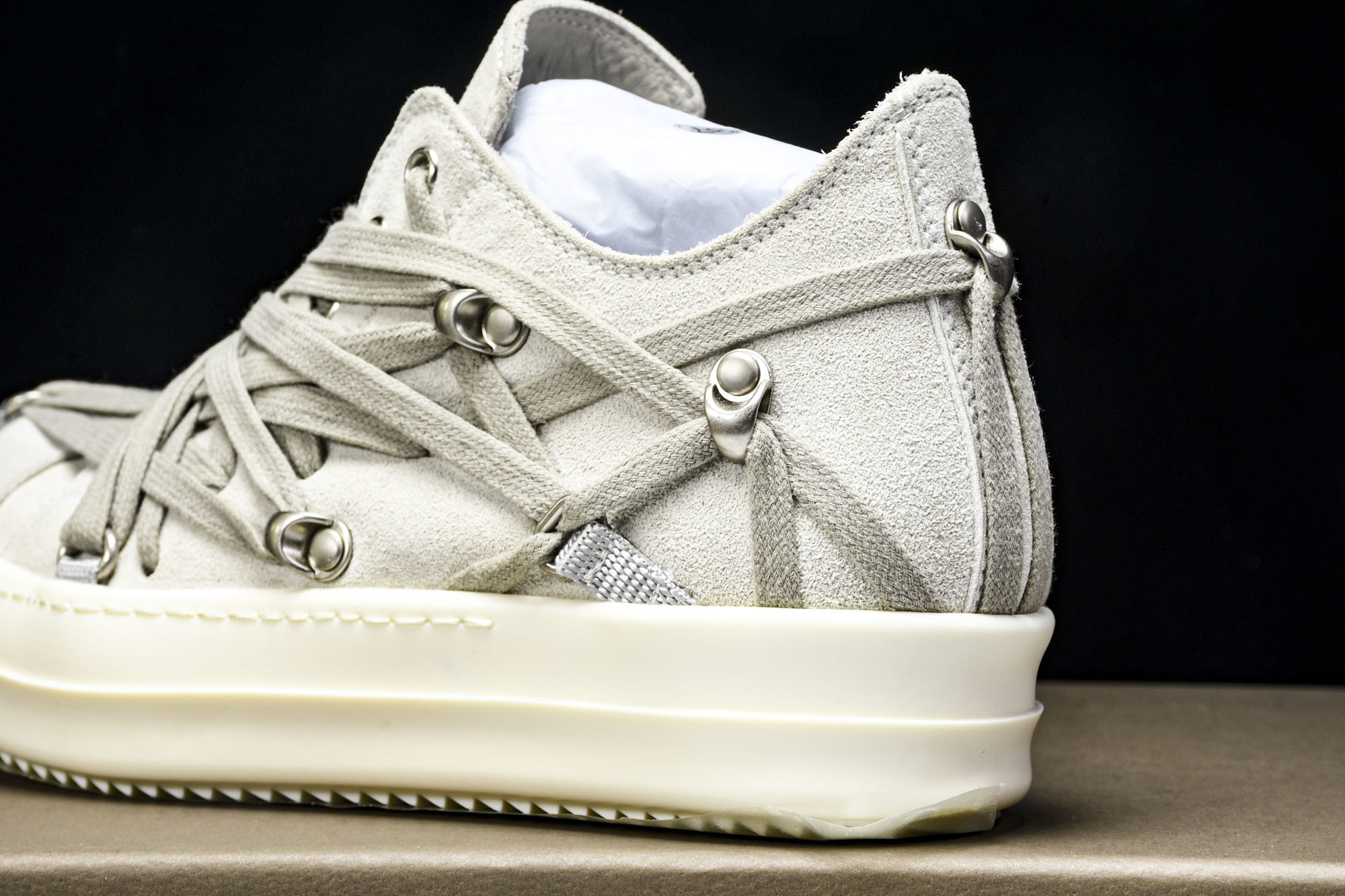 纯原莞产 RICK OWENS RO Megalace 小羊皮 圆头系带 低帮 板鞋  灰色#YZ021