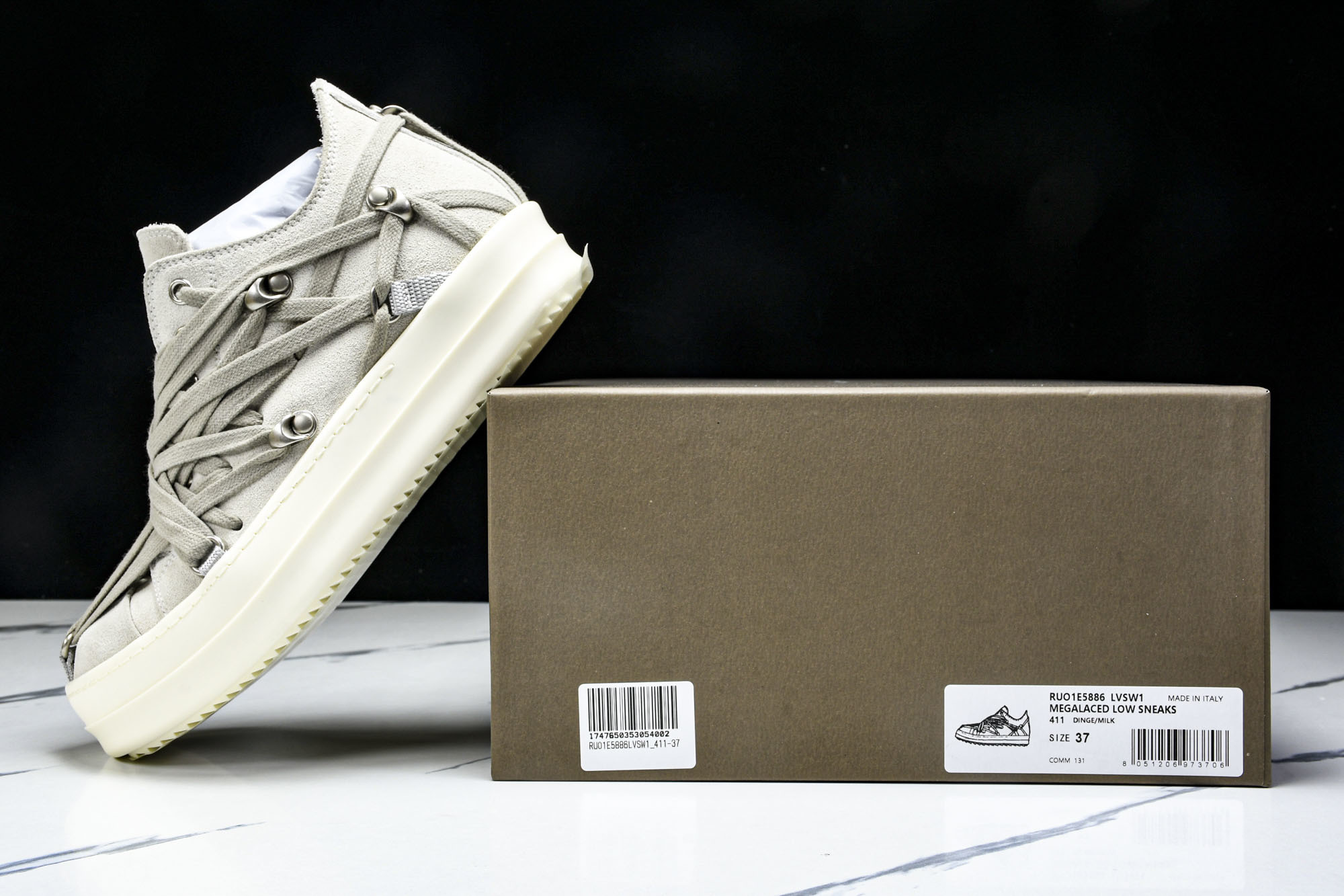 纯原莞产 RICK OWENS RO Megalace 小羊皮 圆头系带 低帮 板鞋  灰色#YZ021
