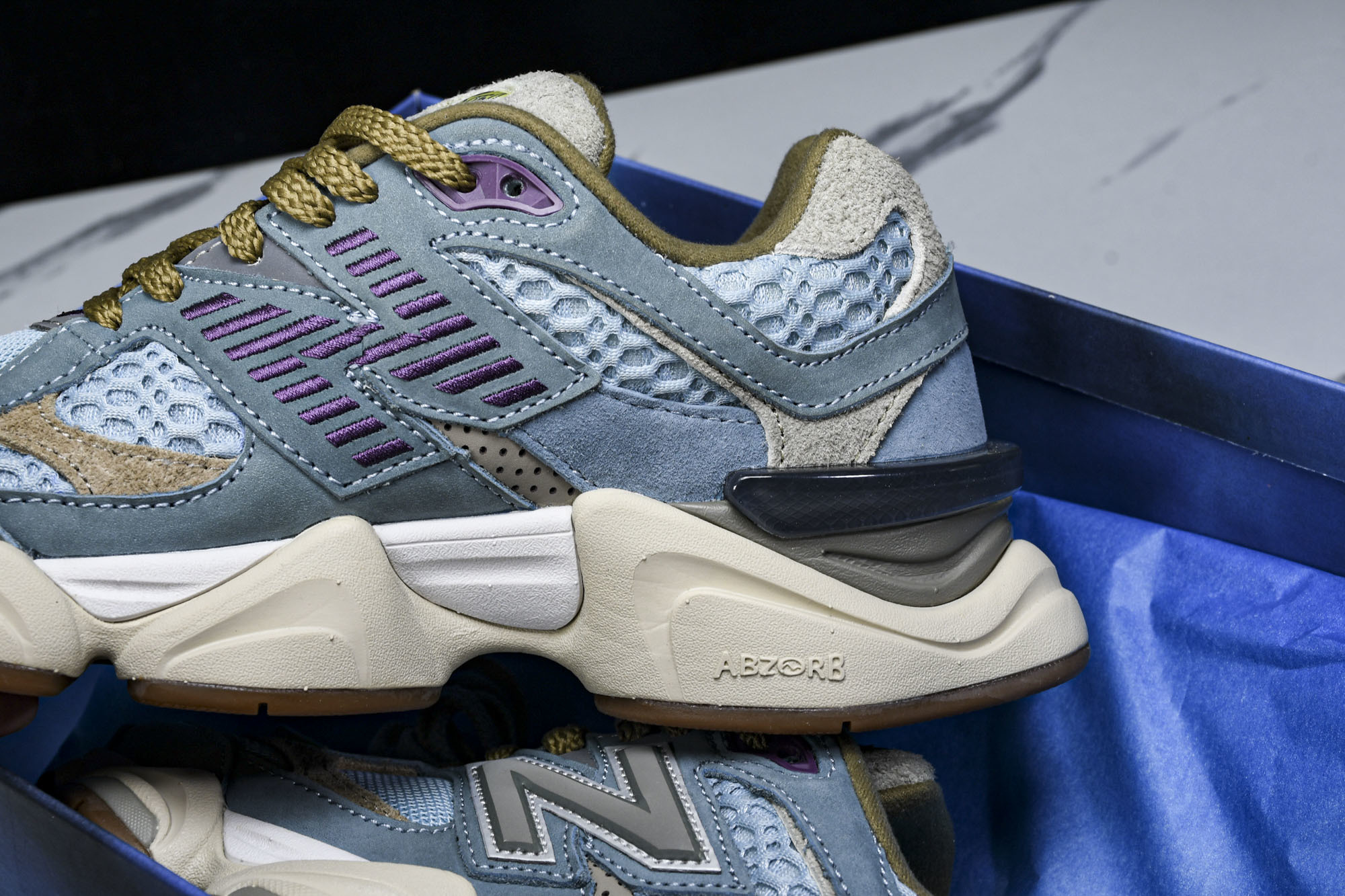 纯原 Joe Freshgoods x New Balance NB9060 复古休闲运动慢跑鞋 蓝棕色