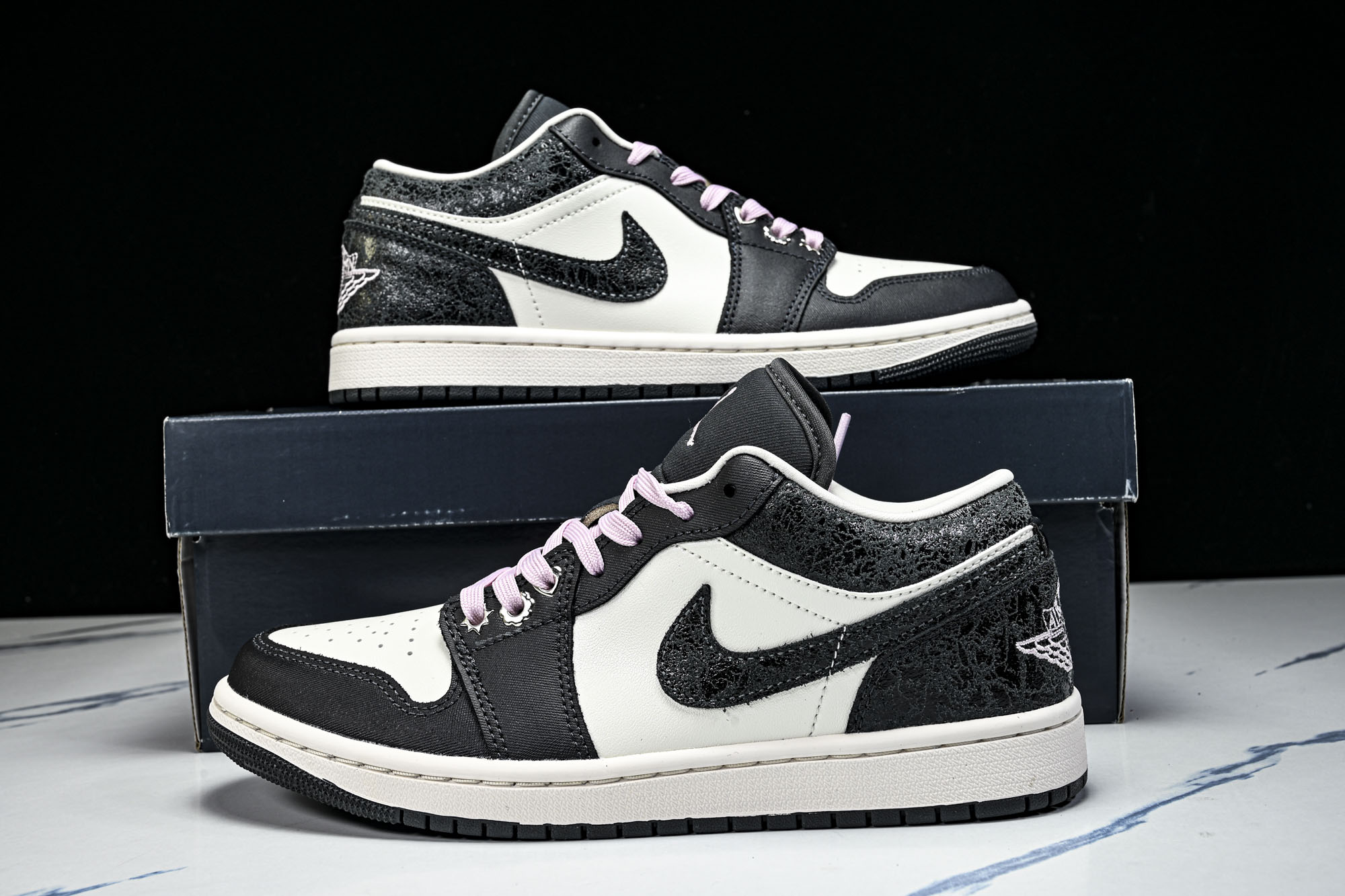 Air Jordan 1 Low AJ1 乔1爆裂纹黑白 低帮复古文化篮球鞋 II0595-001 #Y