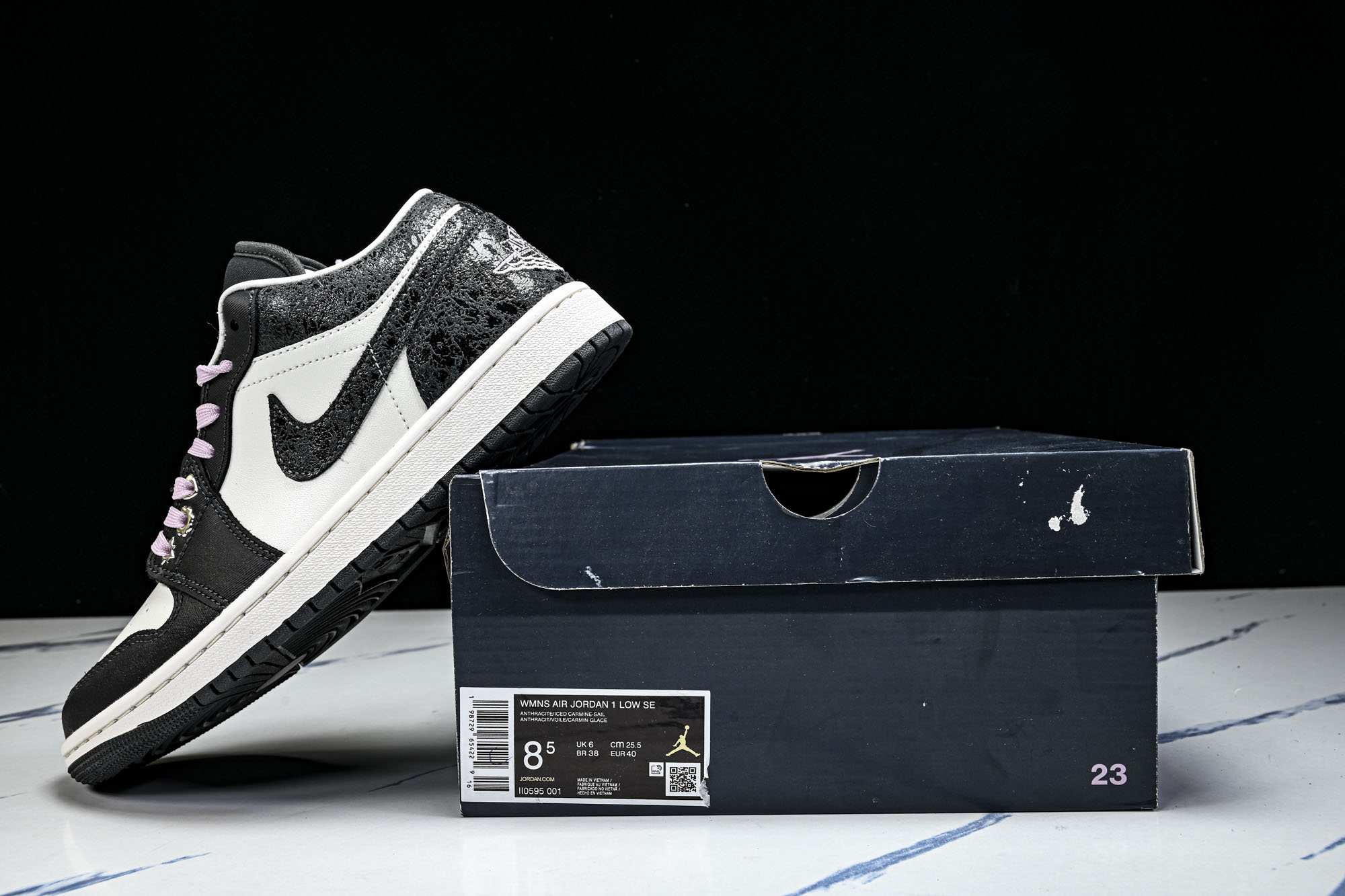 Air Jordan 1 Low AJ1 乔1爆裂纹黑白 低帮复古文化篮球鞋 II0595-001 #Y