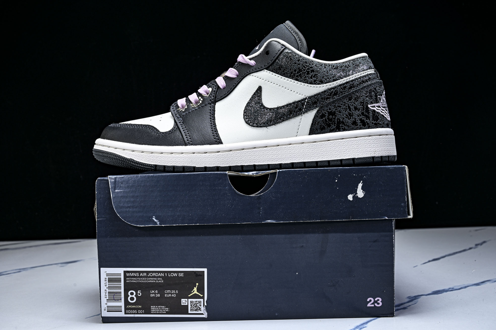 Air Jordan 1 Low AJ1 乔1爆裂纹黑白 低帮复古文化篮球鞋 II0595-001 #Y