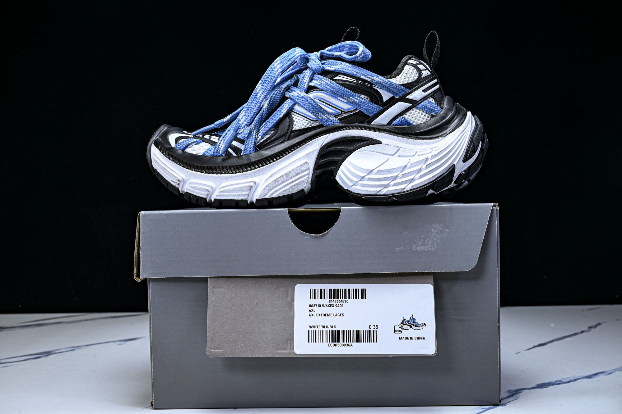 Balenciaga巴黎世家 6XL 黑蓝 W6XEX 9401 #YZ009新品 原配套鞋盒 鞋带 防