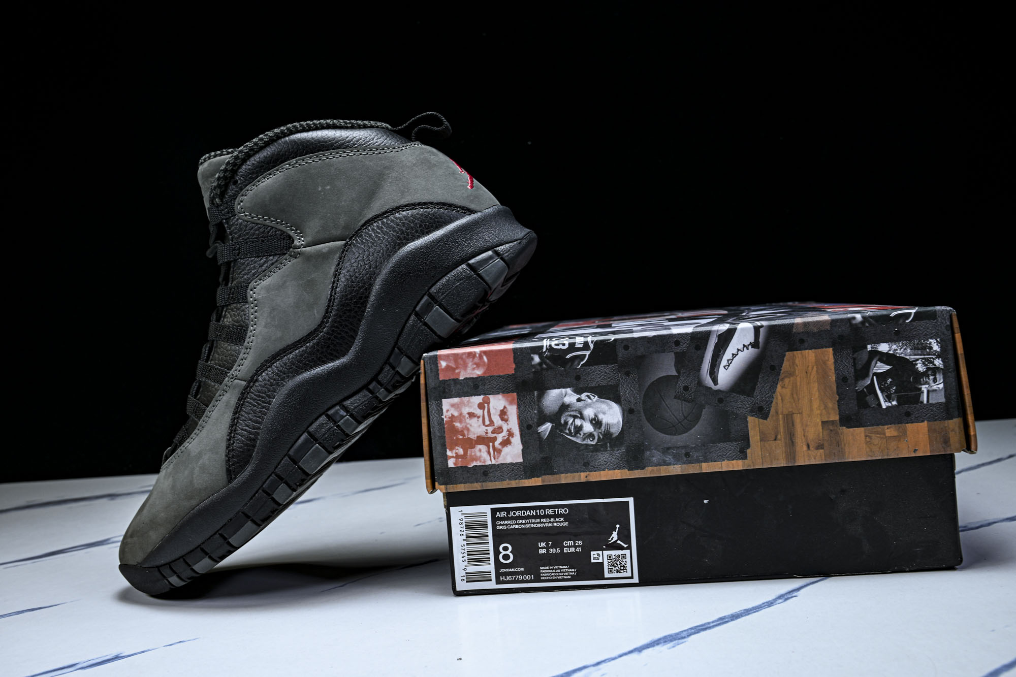 Air Jordan 10 Retro Light Steel AJ10 复古篮球鞋 碳灰黑红色 HJ6