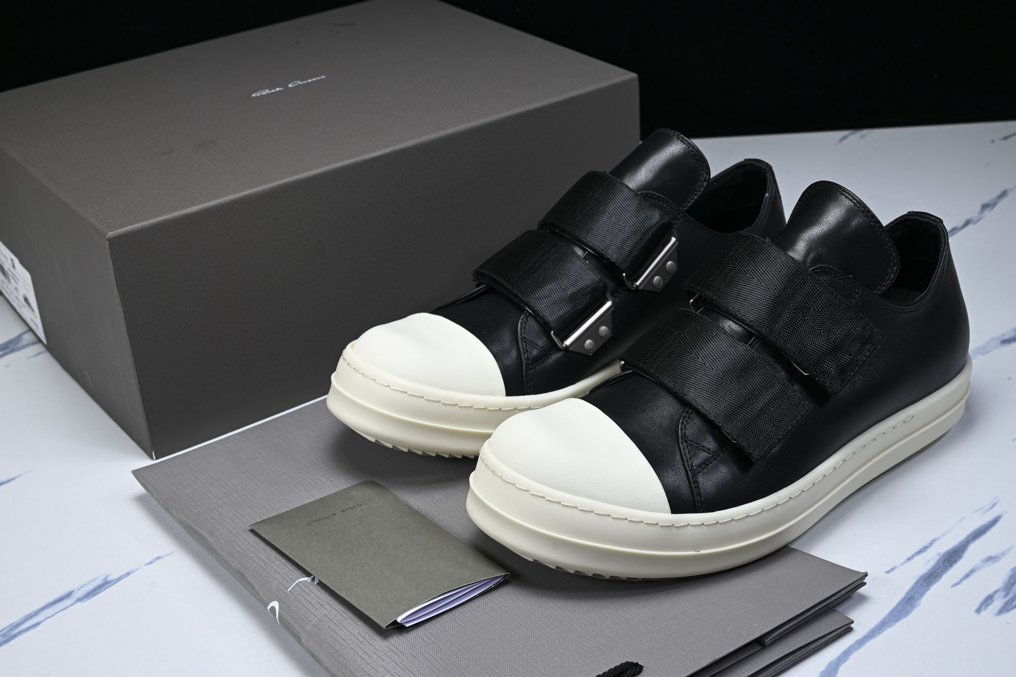 Rick Owens 男士魔术贴搭扣圆头皮革运动鞋my1441 #YZ006欧文斯 Rickowens 
