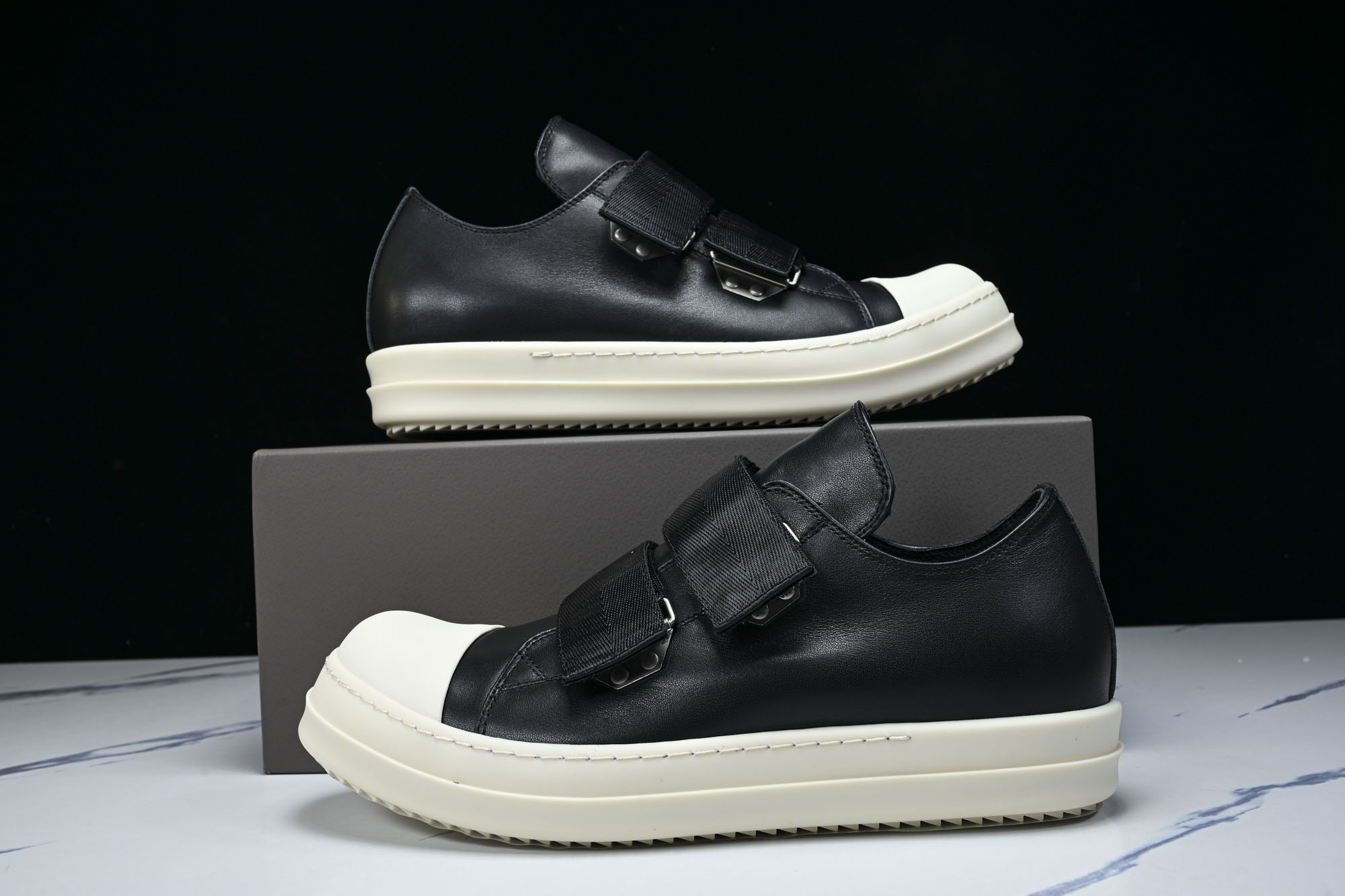 Rick Owens 男士魔术贴搭扣圆头皮革运动鞋my1441 #YZ006欧文斯 Rickowens 