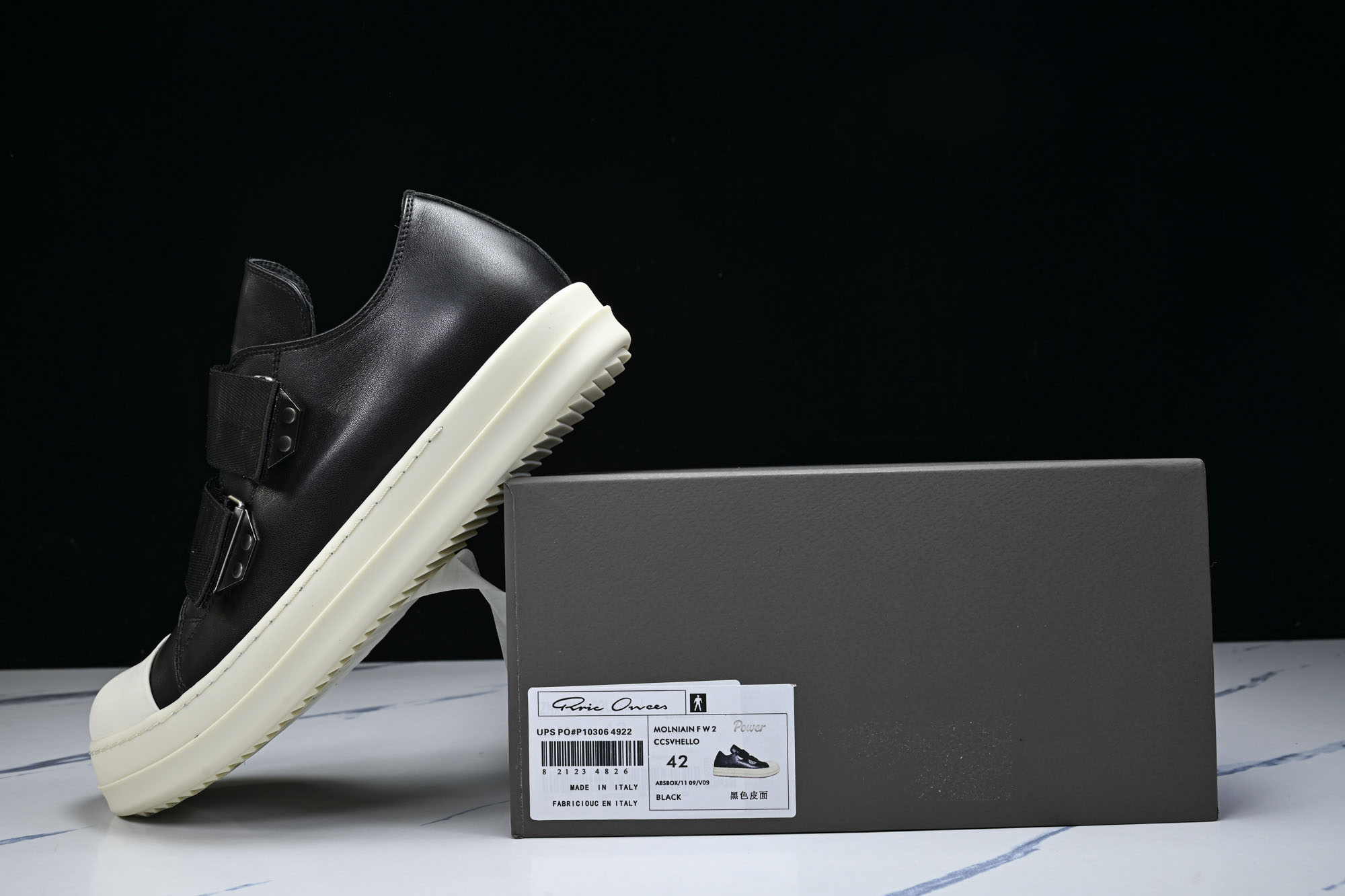 Rick Owens 男士魔术贴搭扣圆头皮革运动鞋my1441 #YZ006欧文斯 Rickowens 