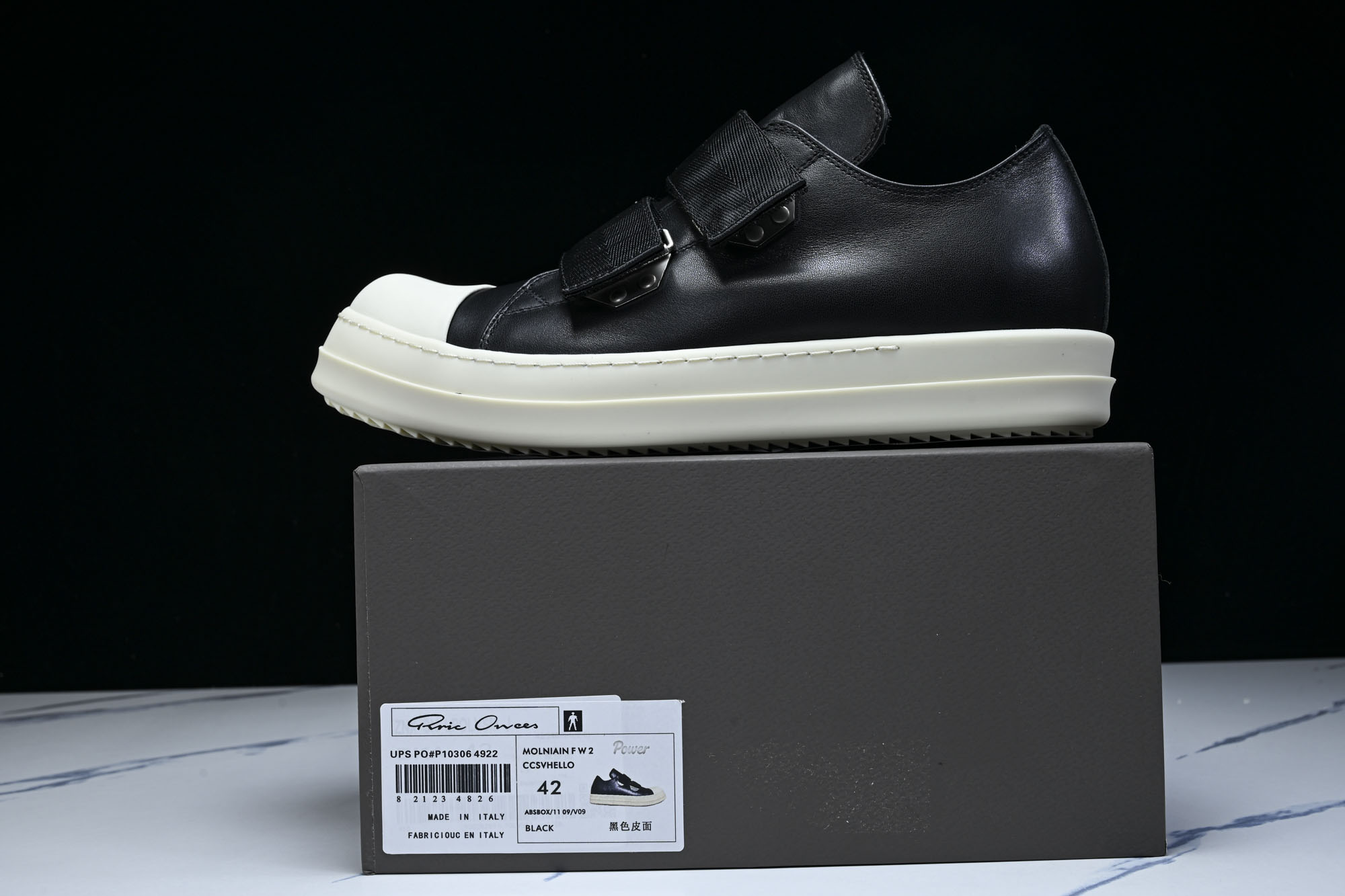 Rick Owens 男士魔术贴搭扣圆头皮革运动鞋my1441 #YZ006欧文斯 Rickowens 