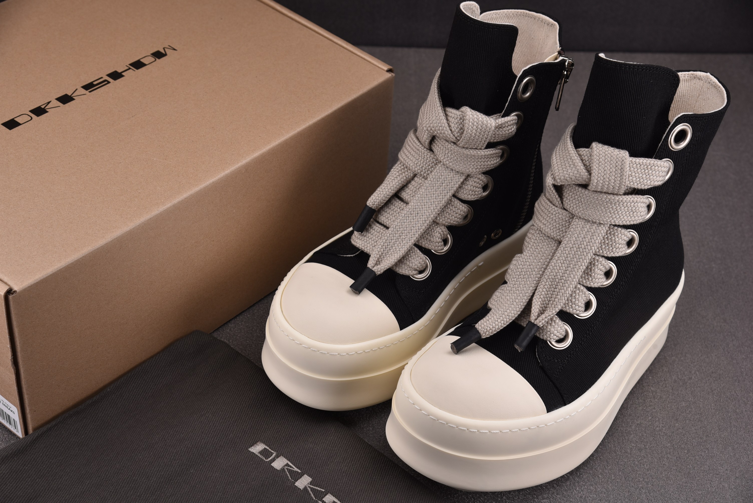 Rick Owens Drkshdw Hollywood 厚底 黑色条纹布36-46