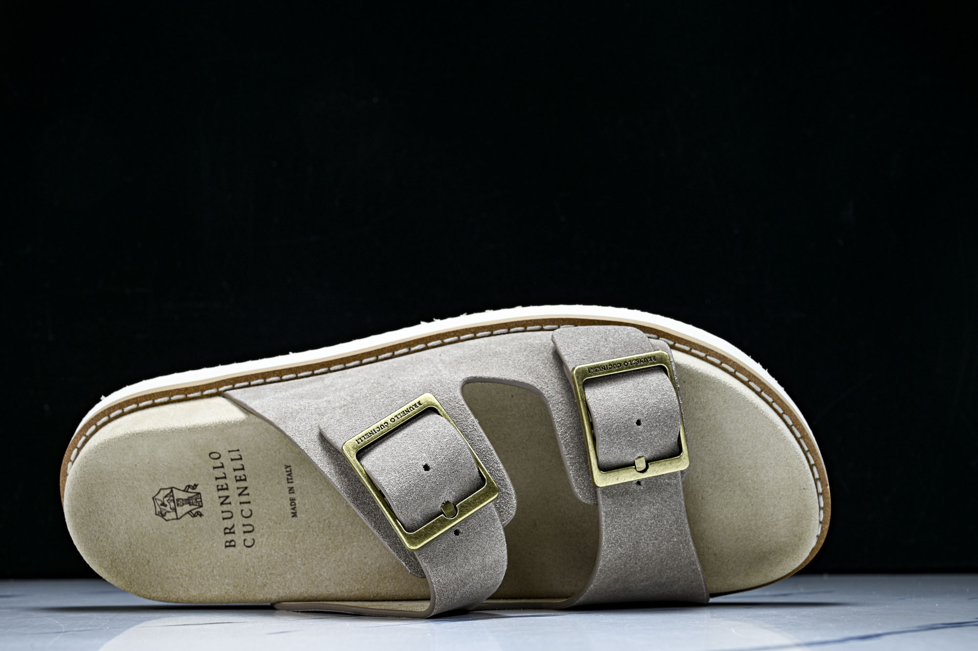 Brunello Cucinelli 男士帆布 绒面革 二字拖鞋_4 YZ006✦w1.版本 Brune