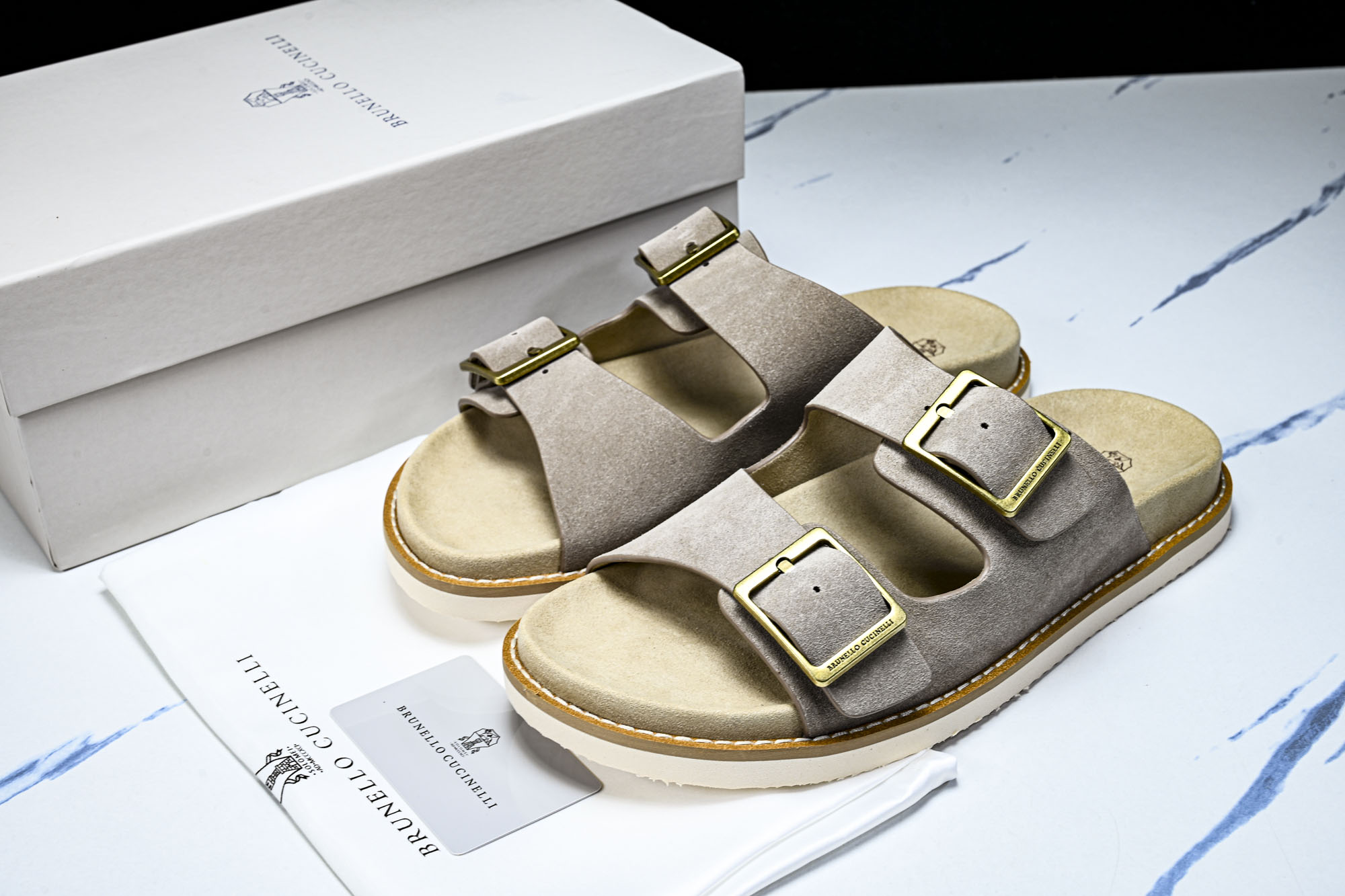 Brunello Cucinelli 男士帆布 绒面革 二字拖鞋_4 YZ006✦w1.版本 Brune