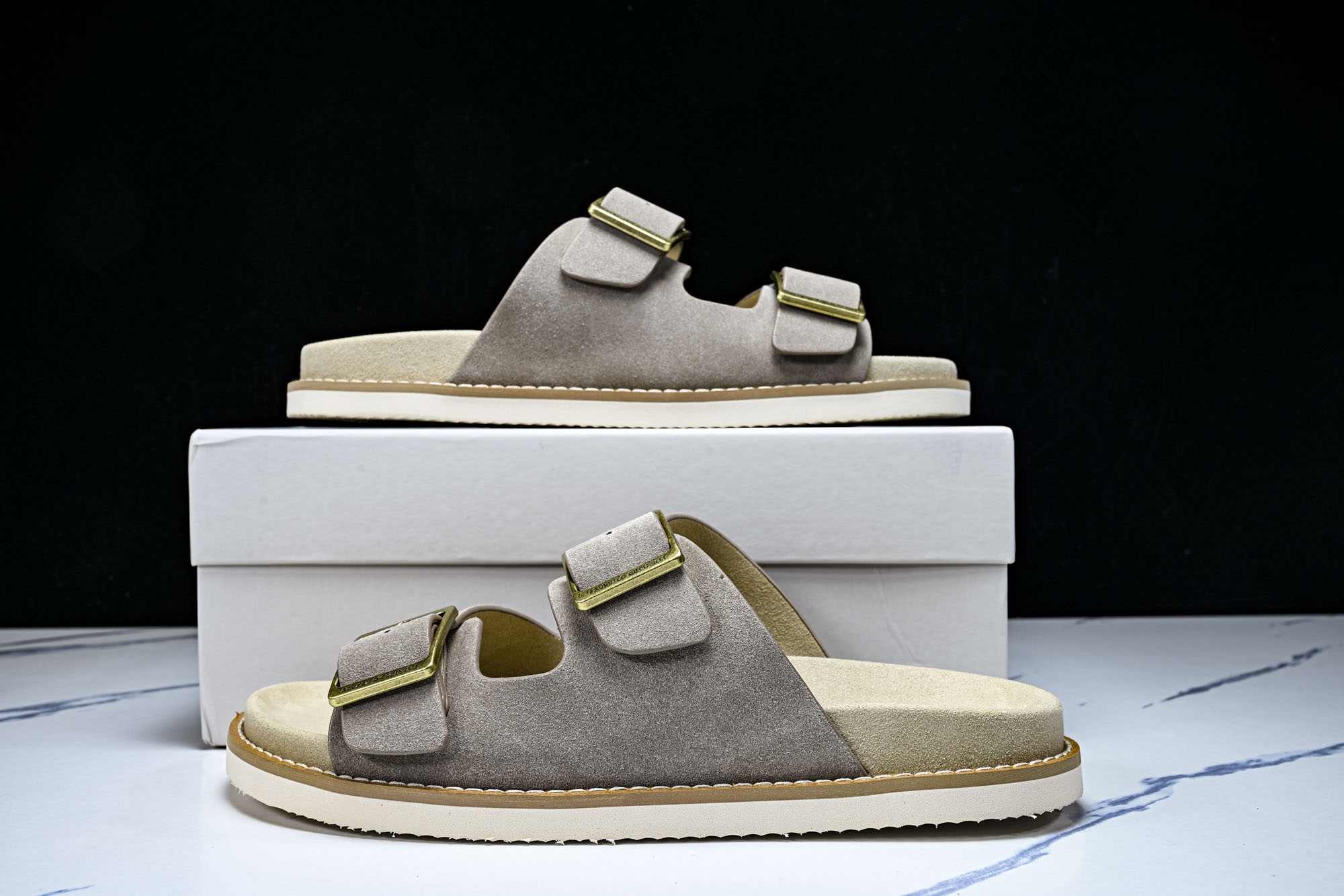 Brunello Cucinelli 男士帆布 绒面革 二字拖鞋_4 YZ006✦w1.版本 Brune