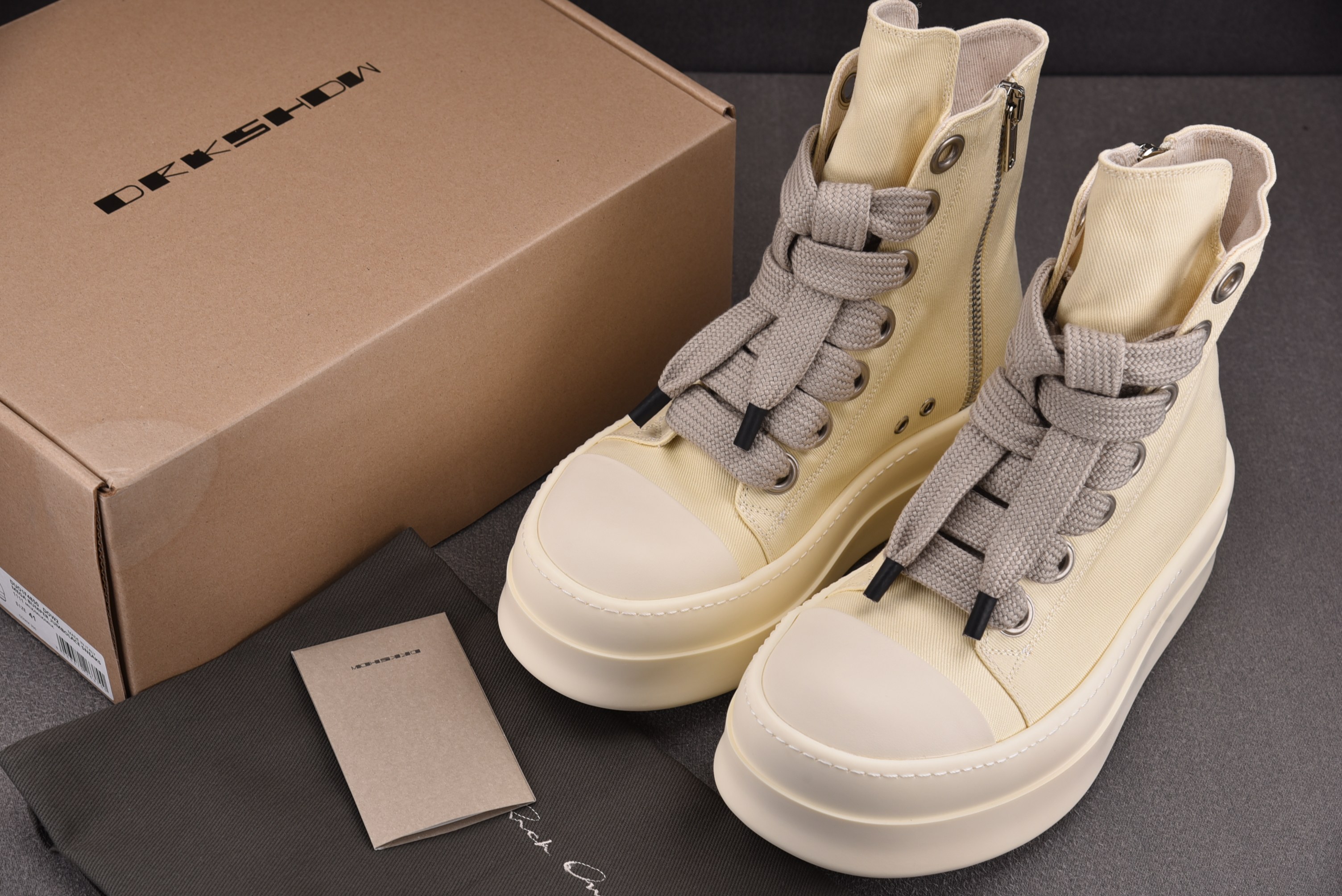 RICK OWENS_RO 厚底奶白 帆布条纹 YZ022-136-46