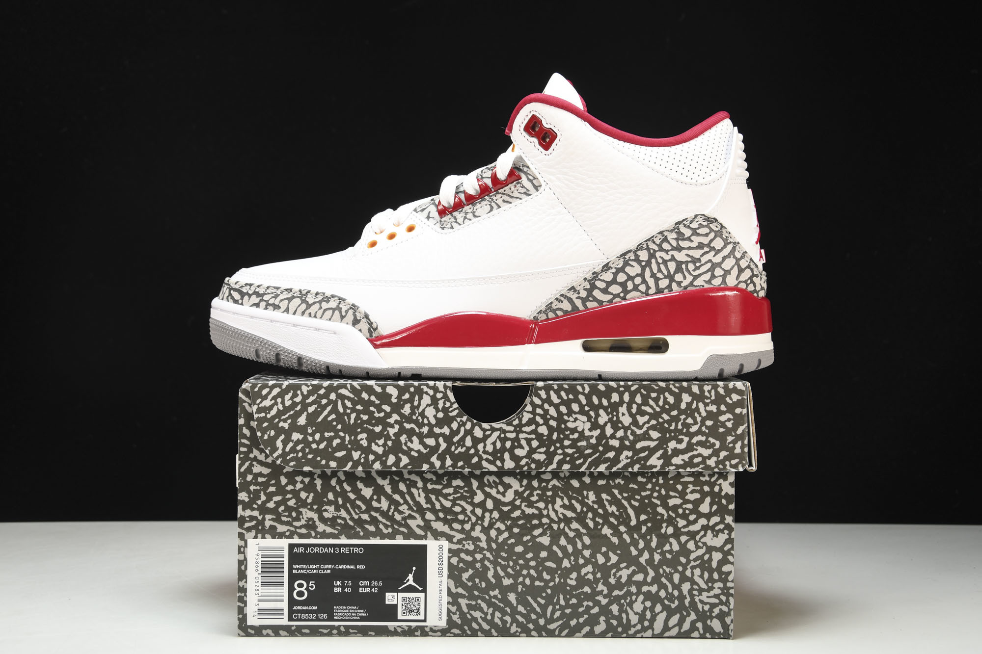 纯原Air Jordan 3 Retro“Cardinal Red”白酒红 红雀 CT8532-126 