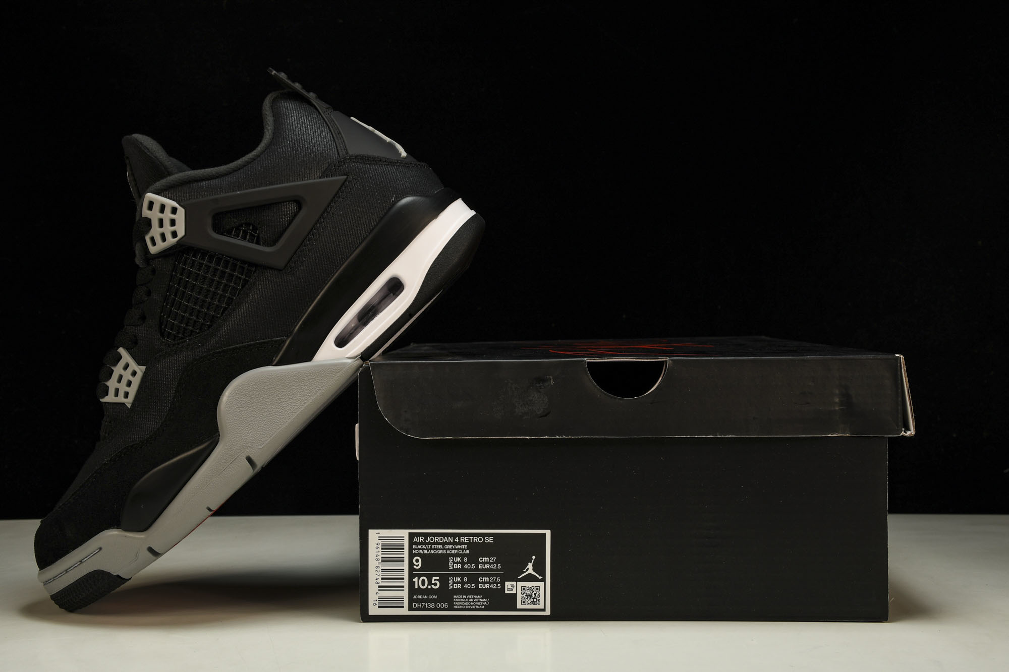 纯原Air Jordan 4 Retro SE‘Black Canvas’黑色帆布 小阿姆 DH7138