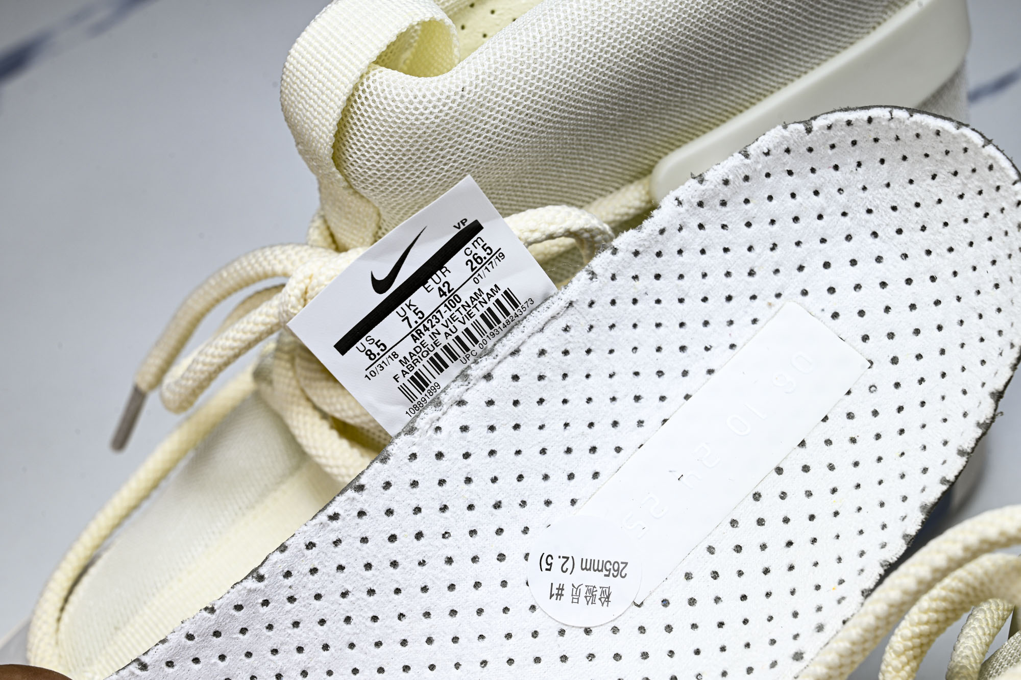 Nike Air Fear Of God 1 FOG 联名高街 白皮AR4237-100 尺寸40 40.5 41 42