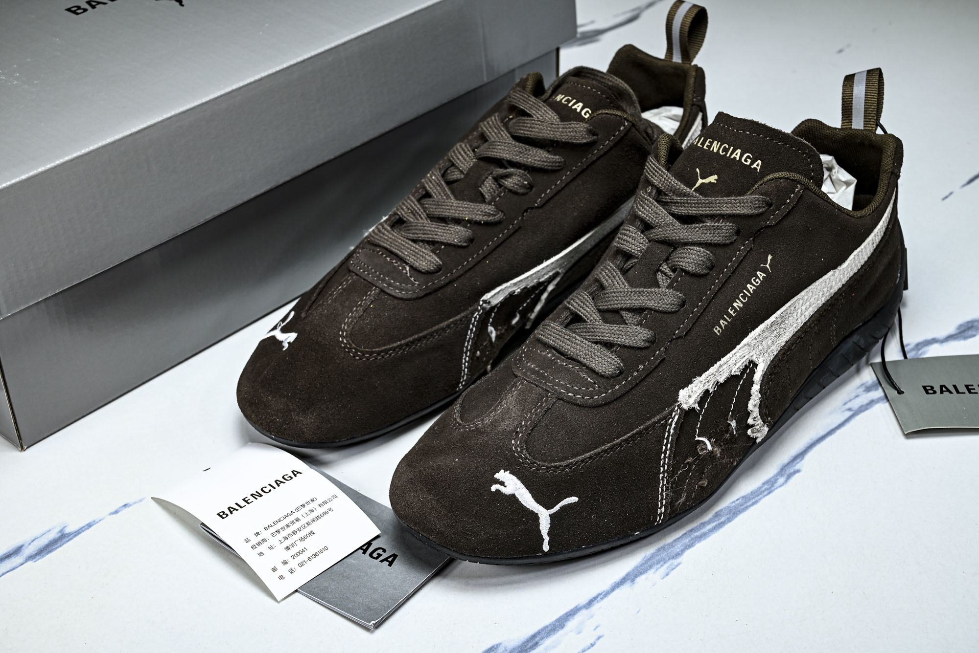 纯原 PUMA_彪马 x Balenciaga巴黎世家 Speedcat 牛皮绒面革 圆头做旧 WSDSD2910  #