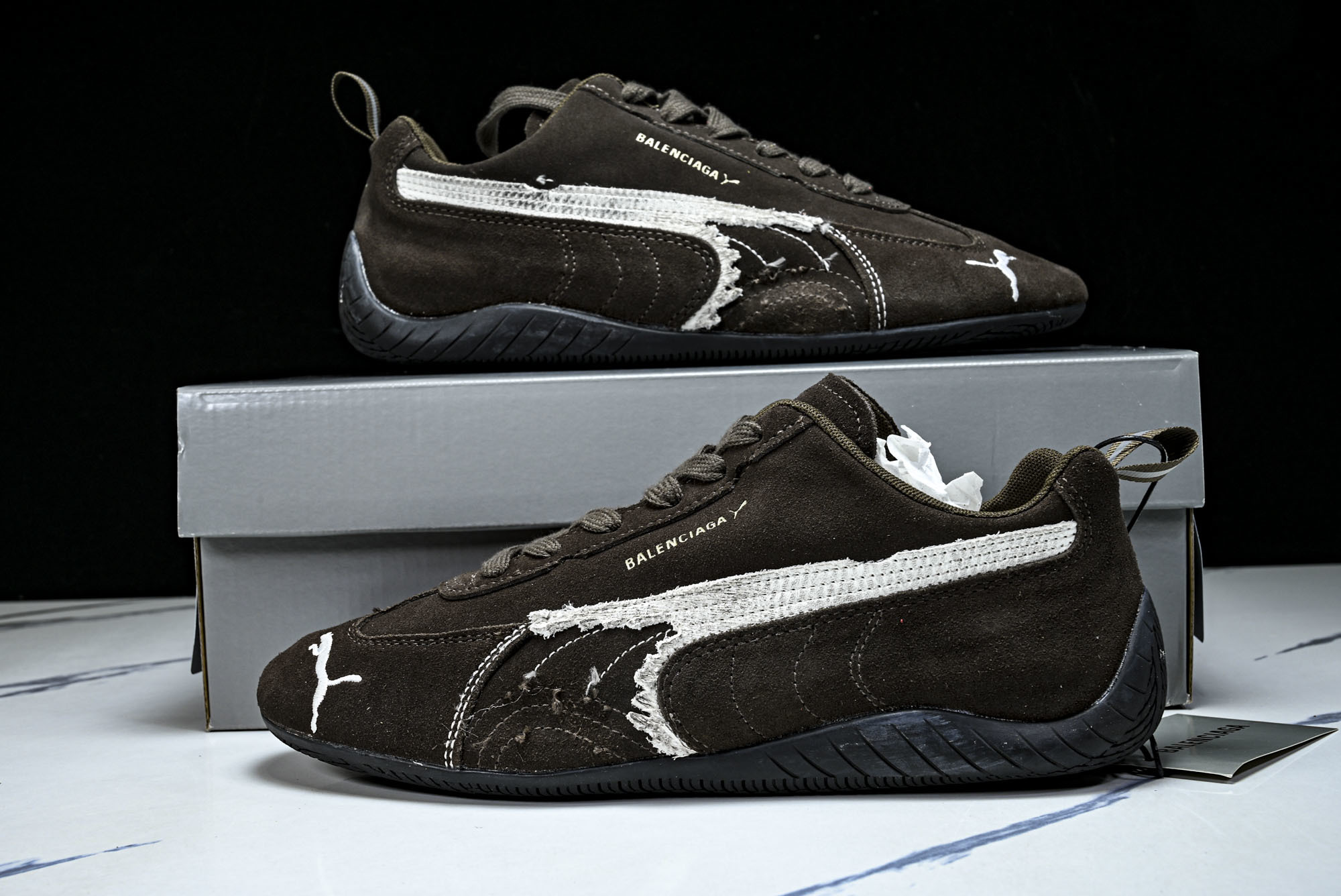 纯原 PUMA_彪马 x Balenciaga巴黎世家 Speedcat 牛皮绒面革 圆头做旧 WSDSD2910  #