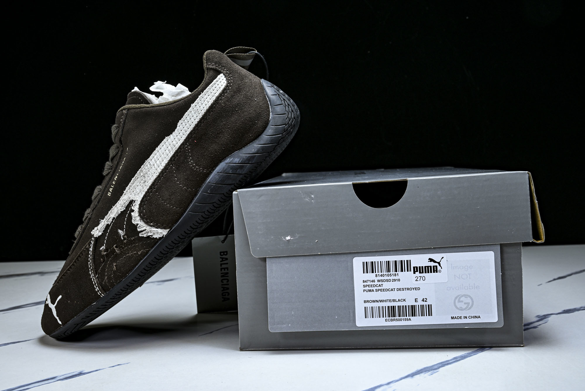 纯原 PUMA_彪马 x Balenciaga巴黎世家 Speedcat 牛皮绒面革 圆头做旧 WSDSD2910  #
