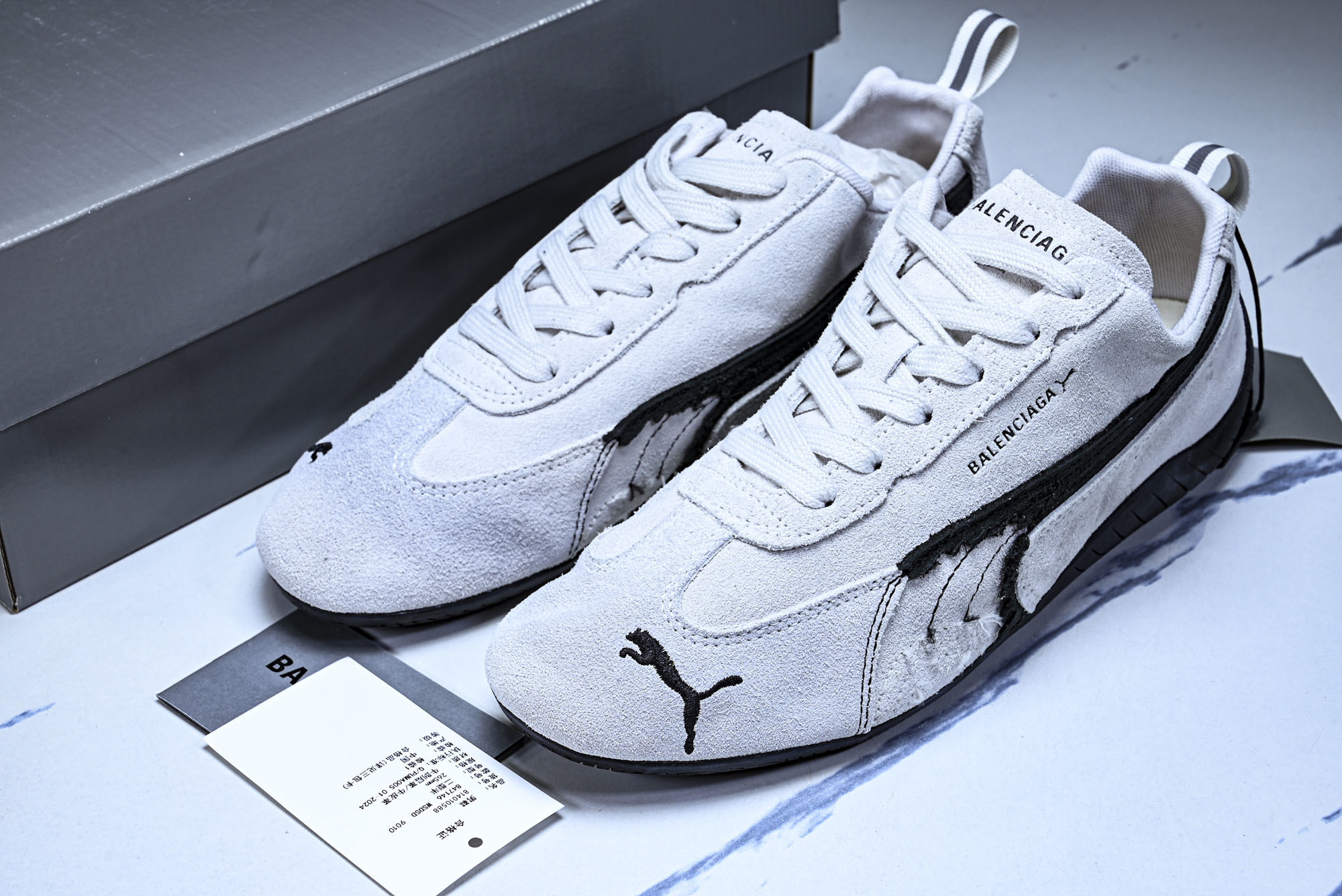 纯原 PUMA_彪马 x Balenciaga巴黎世家 Speedcat 牛皮绒面革 圆头做旧 WSDSD9010  #