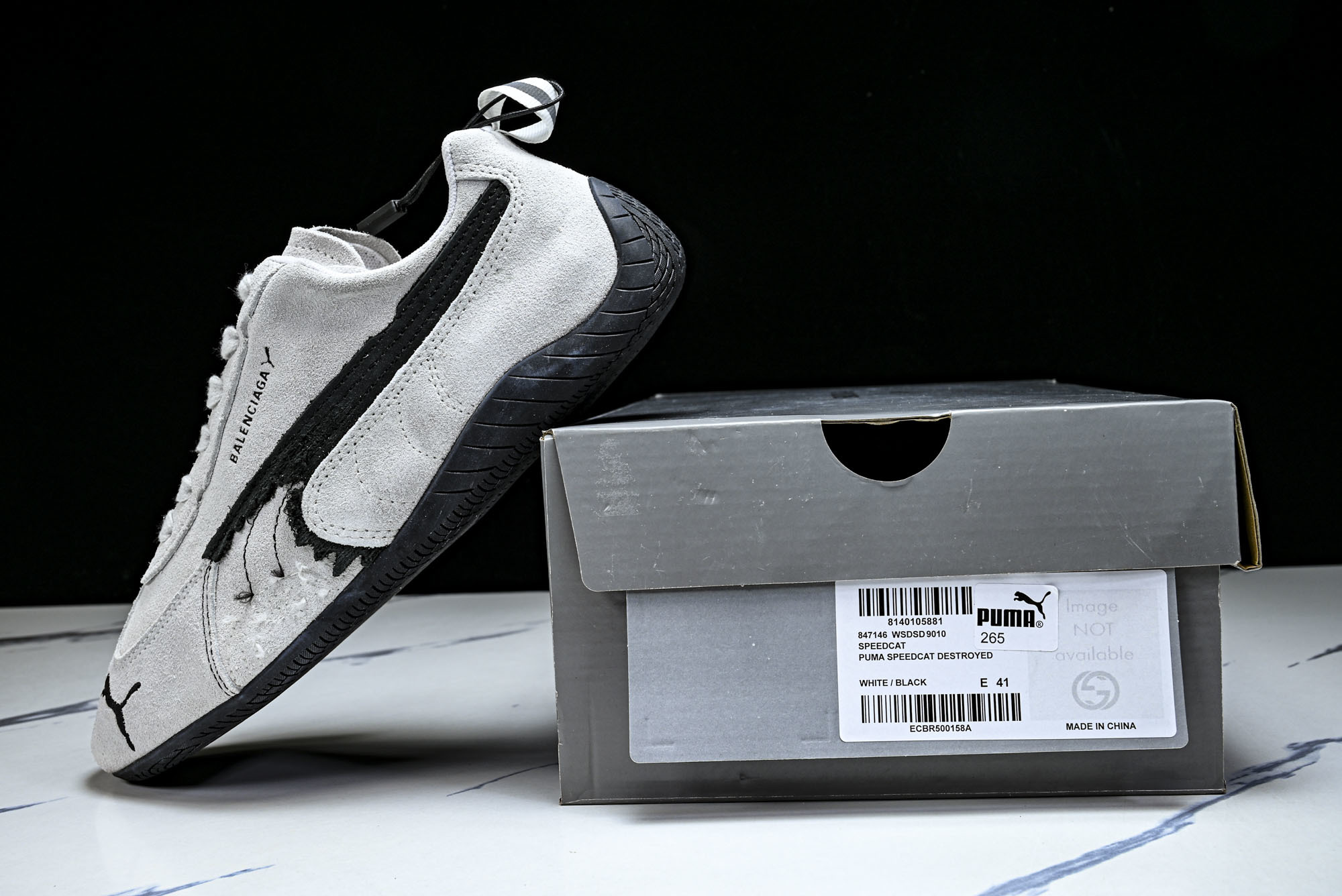 纯原 PUMA_彪马 x Balenciaga巴黎世家 Speedcat 牛皮绒面革 圆头做旧 WSDSD9010  #