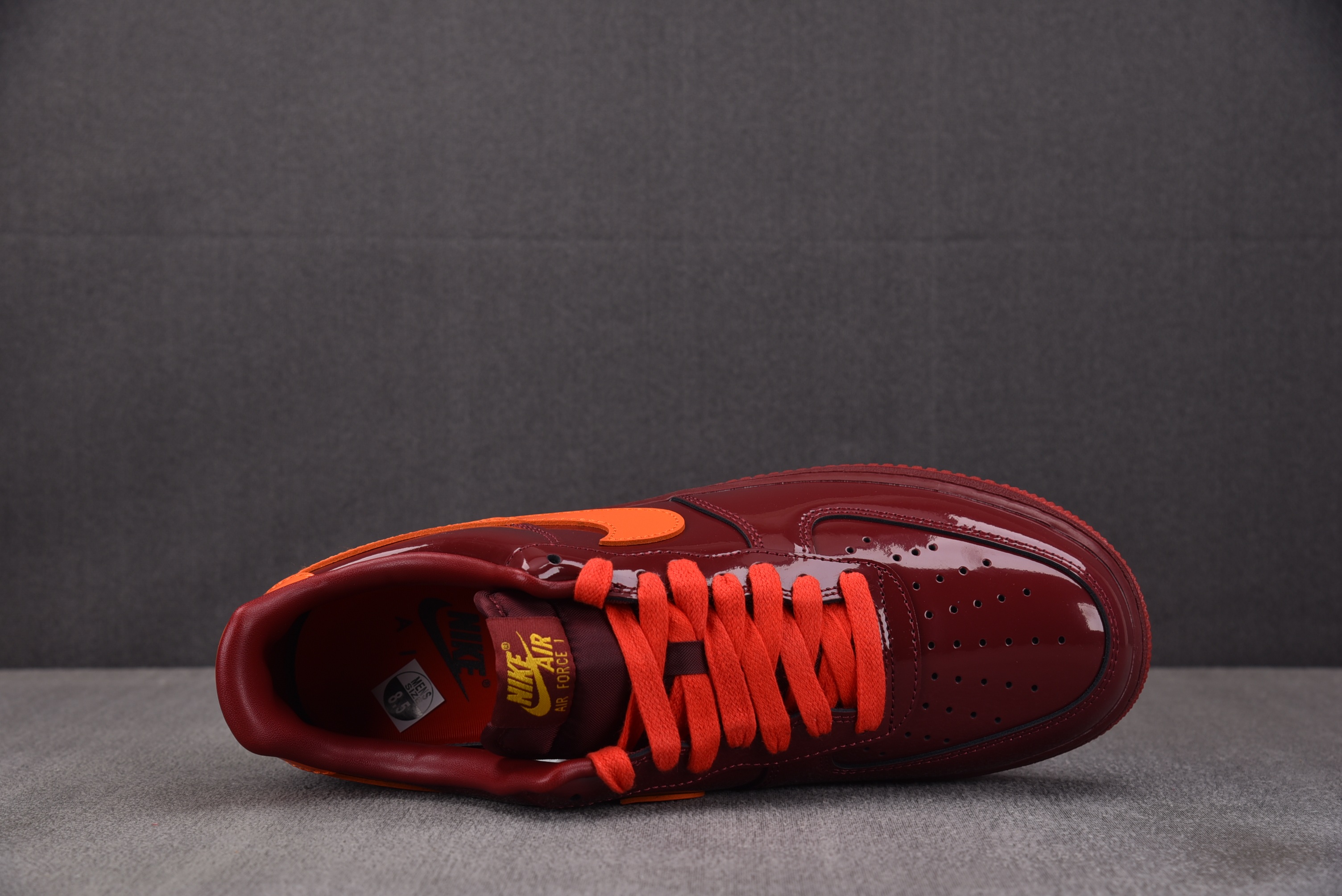 NK Air Force 1 Low Patent Leather Dark Team Red Safety Orang