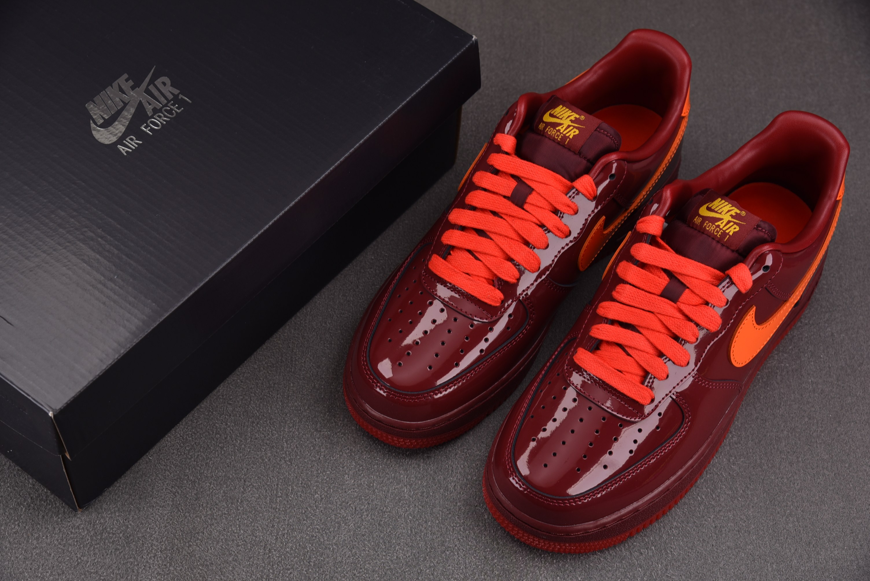 NK Air Force 1 Low Patent Leather Dark Team Red Safety Orang