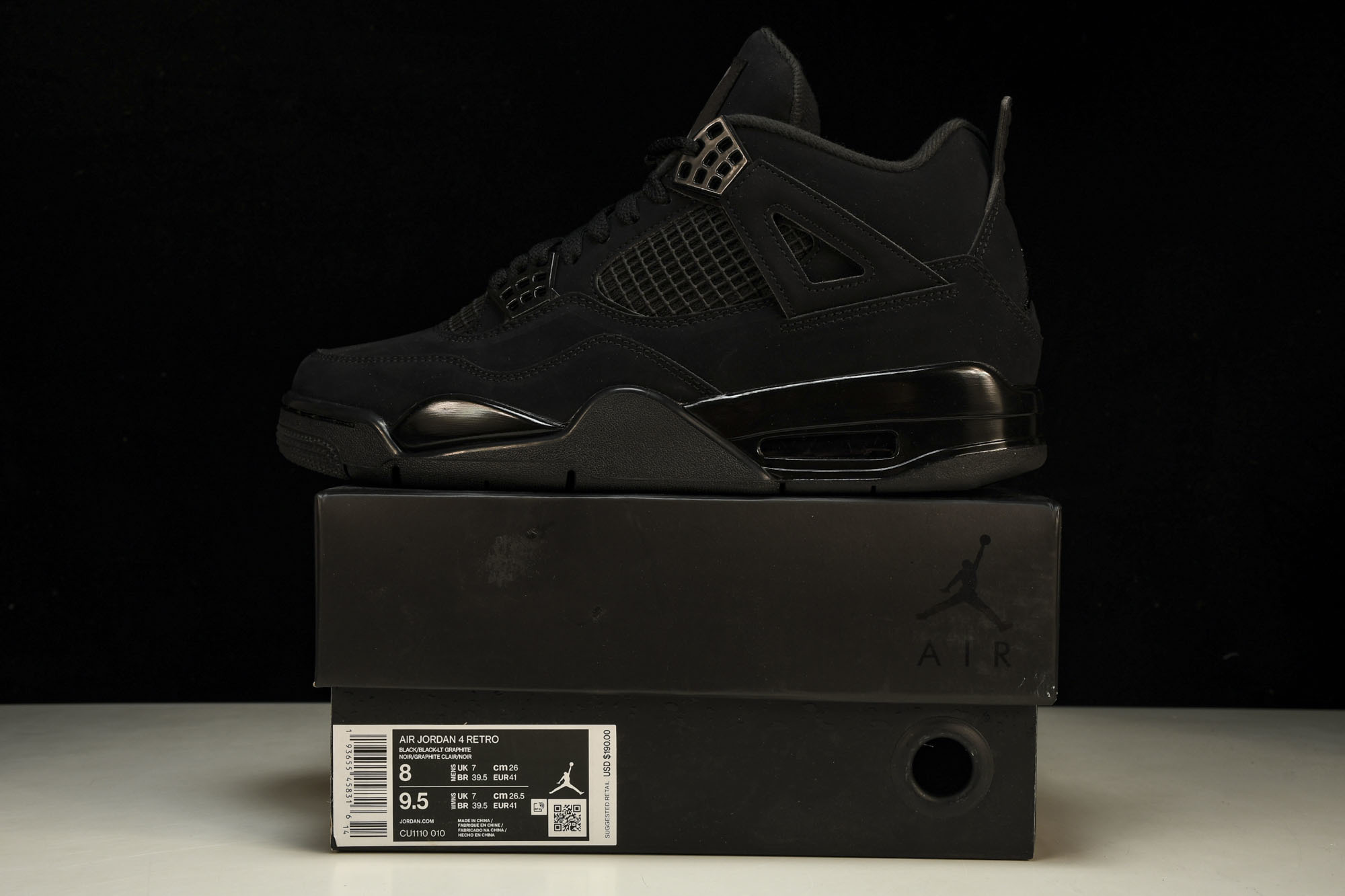 纯原原版 Air Jordan 4 “Black Cat”黑猫 CU1110-010 #YZ001-1 40 40.5 