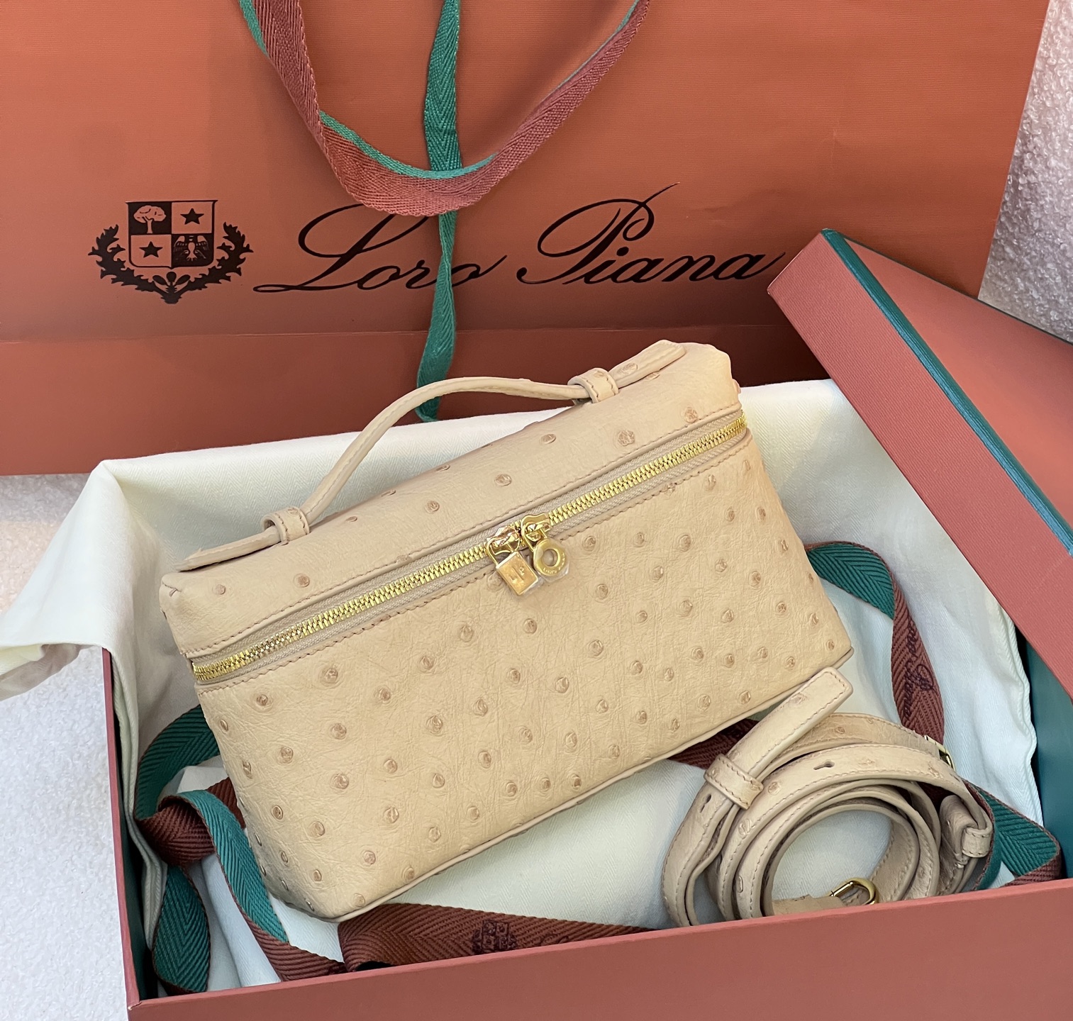 NO:700157,Ostrich skin l small size, milk tea color/gold buckle in stock, loro piana,ostrich skin,Hermes,19860909鸵鸟皮l小号,奶茶色/金扣 现货,,loro piana,ostrich skin,Hermes,,Bag