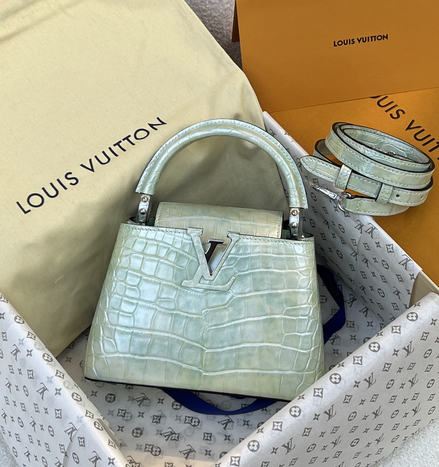 NO:763889,V21 special effect American crocodile, colorful lake green/silver buckle in stock, Hermes,19860909V21 特效美洲鳄,斑斓湖水绿/银扣 现货,,Hermes,,Bag