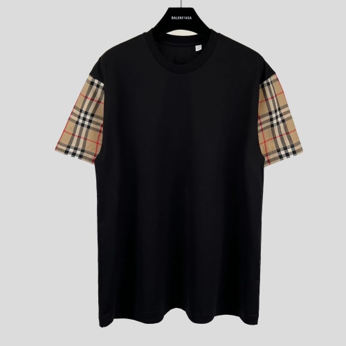 Burberry Midnight Black T-Shirt with Classic Check Sleeves - Unisex 1 Burberry Midnight Black T-Shirt with Classic Check Sleeves - Unisex