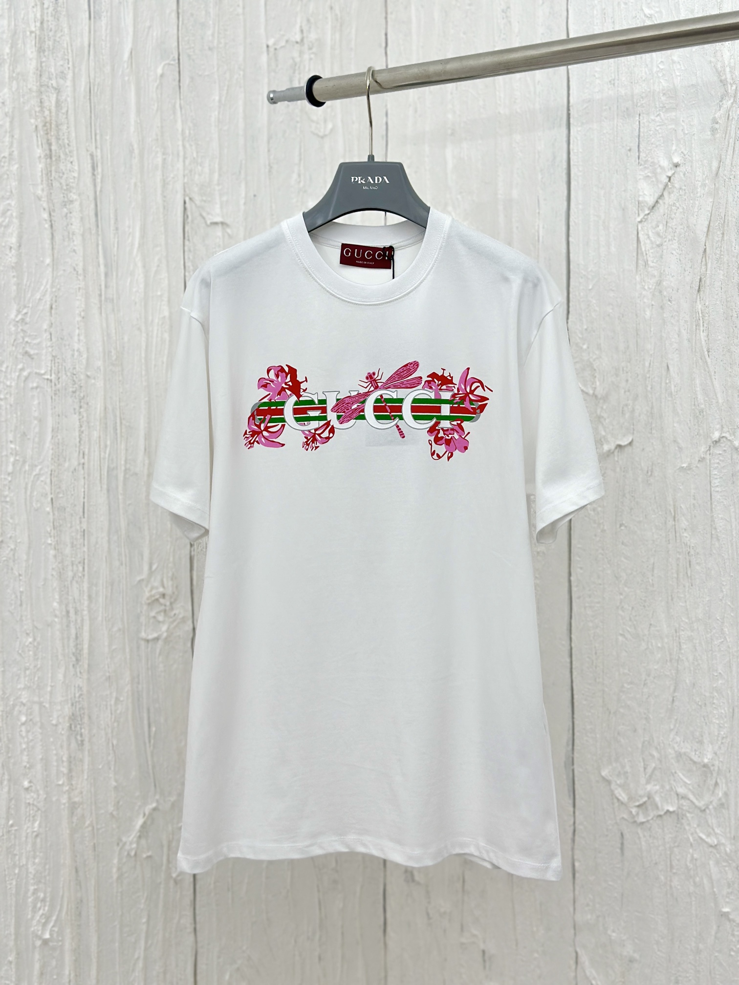 Gucc*/Gucci 24 nueva camiseta de manga corta con estampado de libélula y letras GG, algodón YB de sarga, fresco y suave…