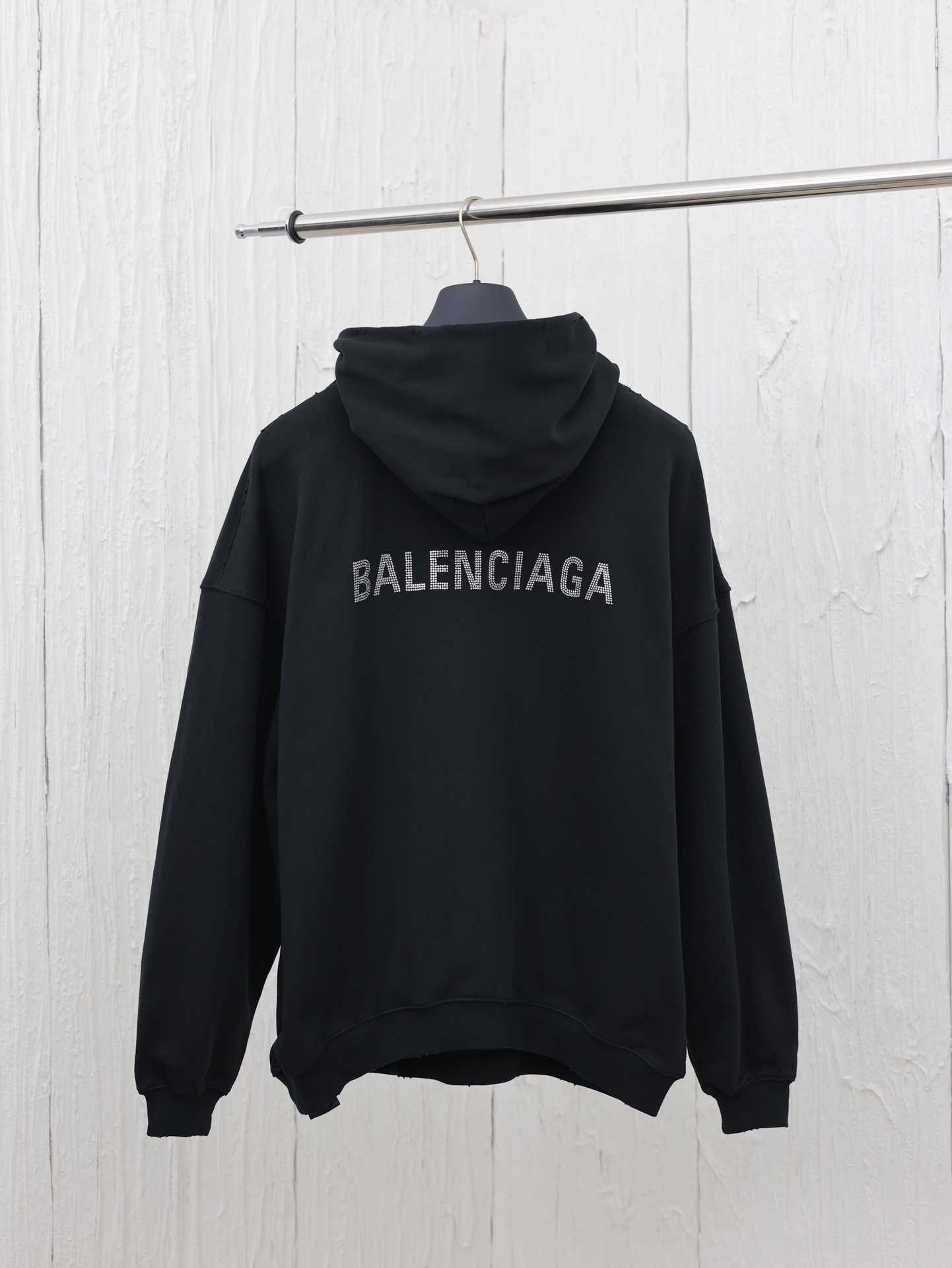 Balenciag*/巴黎24新款前后幅烫钻字母连帽卫衣SizeS/M/L