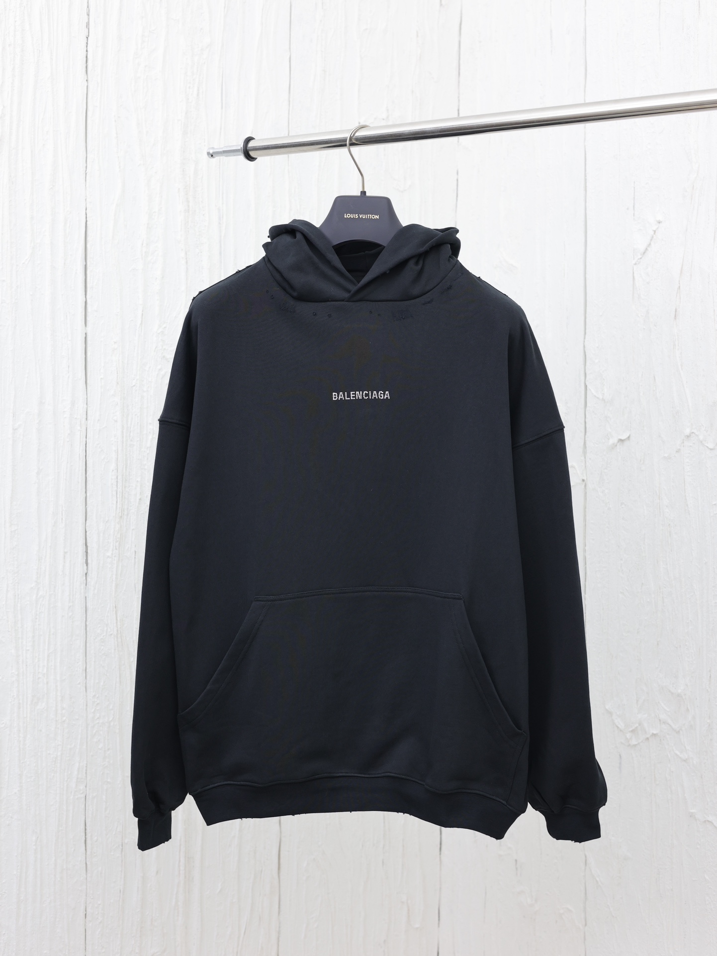 Balenciag*/巴黎24新款前后幅烫钻字母连帽卫衣SizeS/M/L