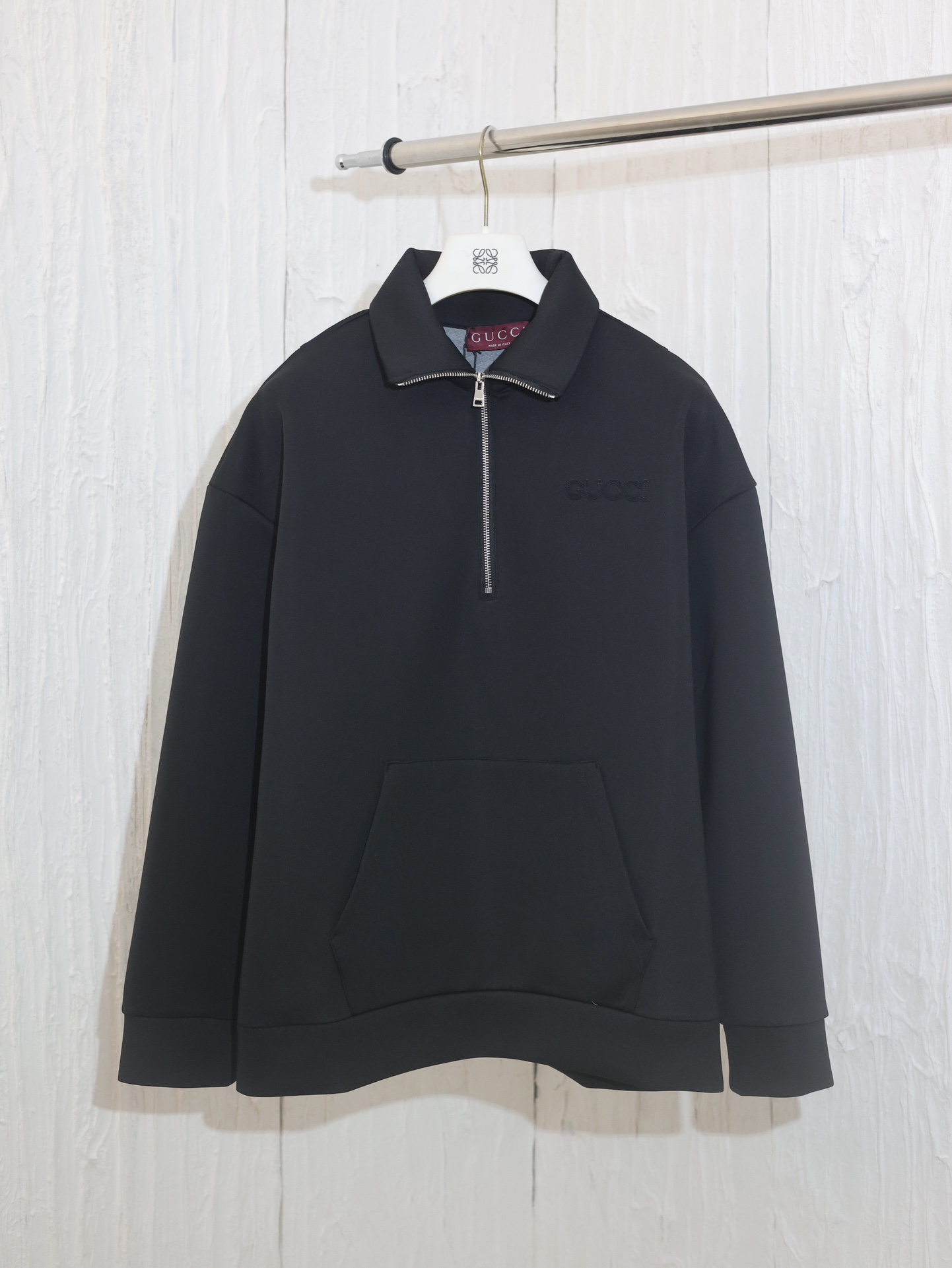 Gucci*/Gucci 24 Nueva colección de sudadera de algodón espacial con cuello alto y media cremallera con logotipo de letr…