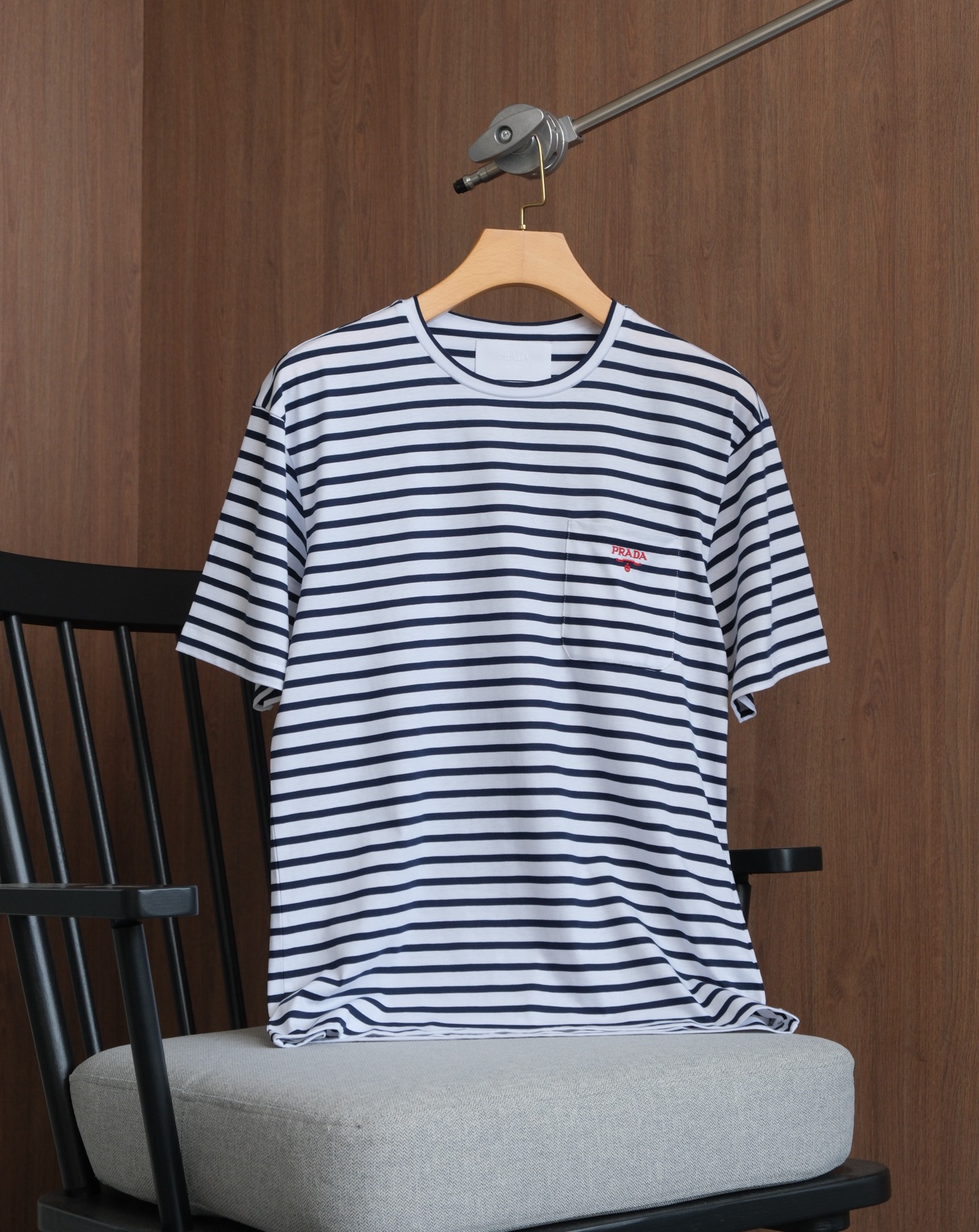 Prada Striped T-Shirt - Navy Blue & White Cotton Tee with Logo Embroidery 2 i1746761766558 1853 0 0