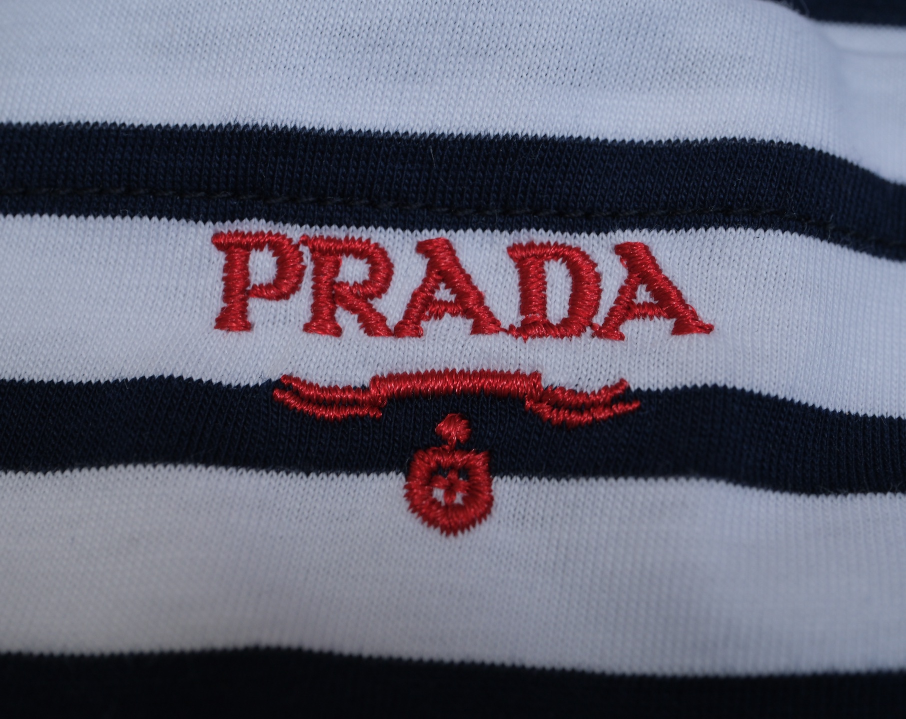 Prada Striped T-Shirt - Navy Blue & White Cotton Tee with Logo Embroidery 9 i1746761766558 845 0 7