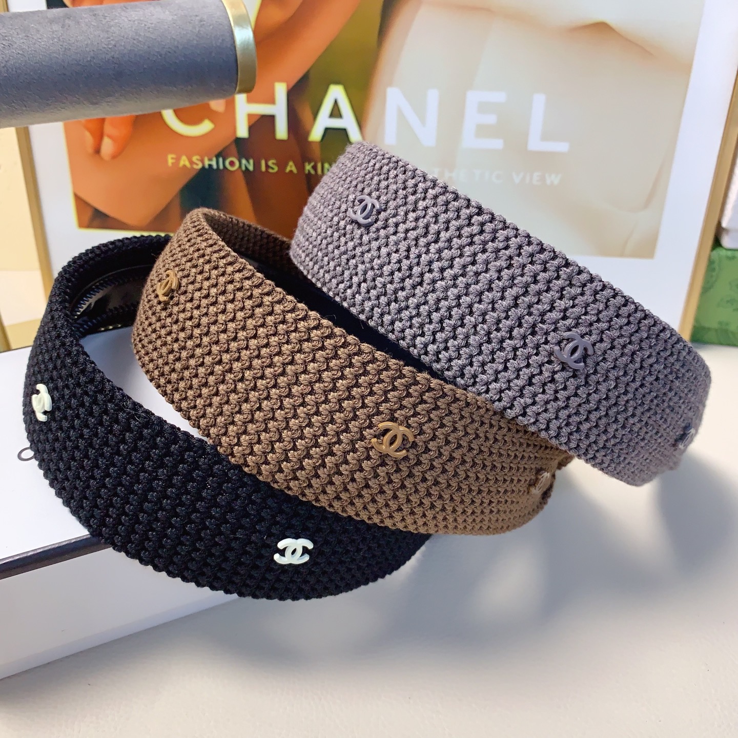 chanel小香chanel发箍宽版针织羊毛logo轻奢风发箍气质百搭小仙女必入单品名媛风十足～宝藏款 