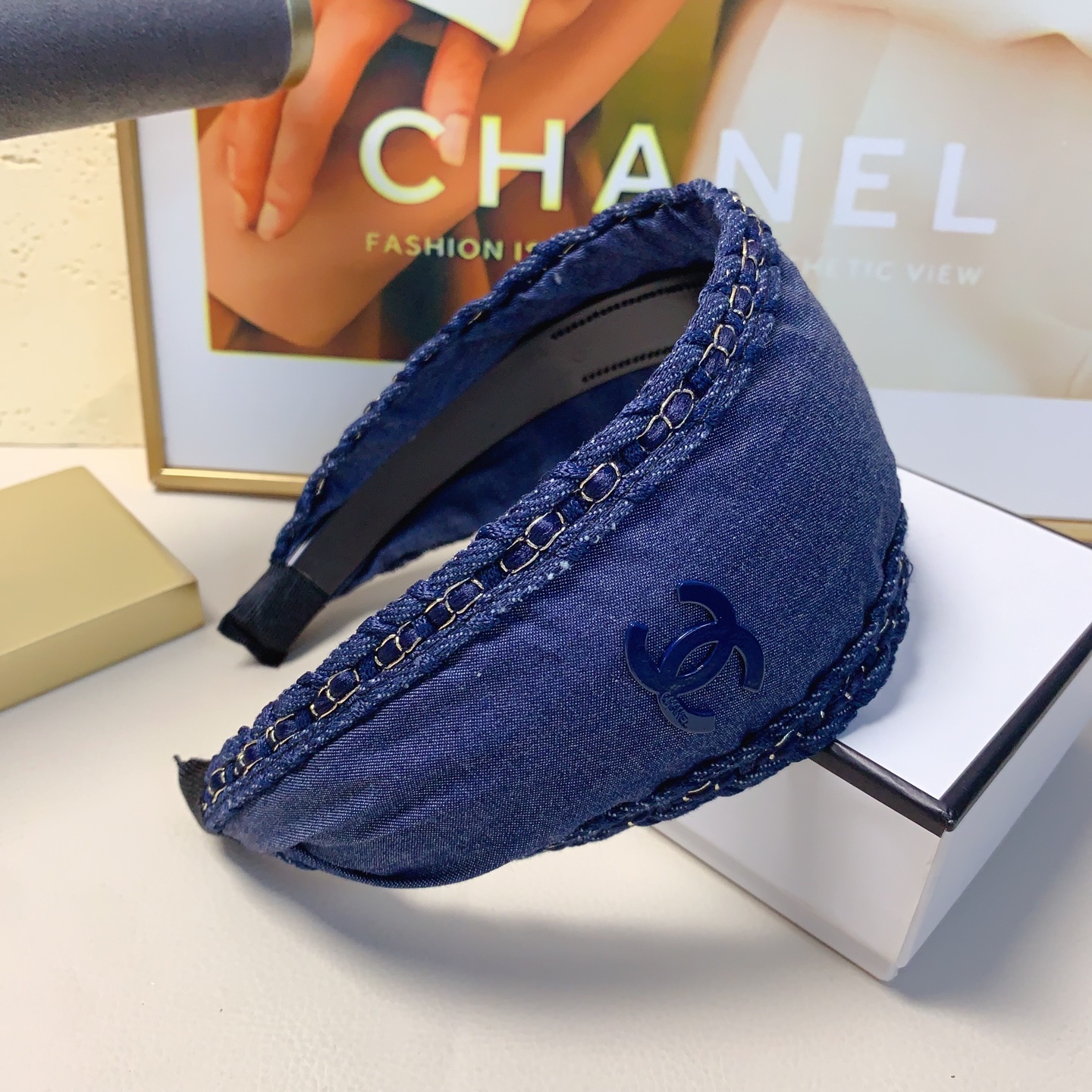 chanel小香chanel发箍宽版牛仔logo轻奢风发箍气质百搭小仙女必入单品名媛风十足～宝藏款 闭眼