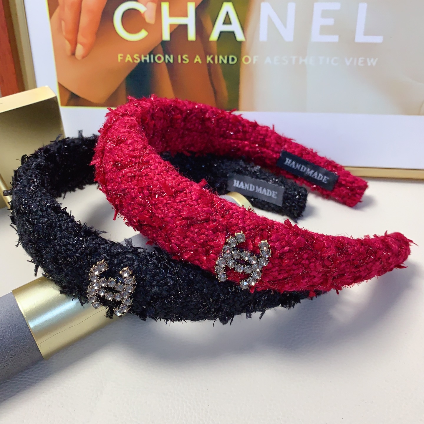 chanel pequeño chanel diadema de logo de tweed grueso, estilo de moda ligero y lujoso, elegante y versátil, imprescindi…