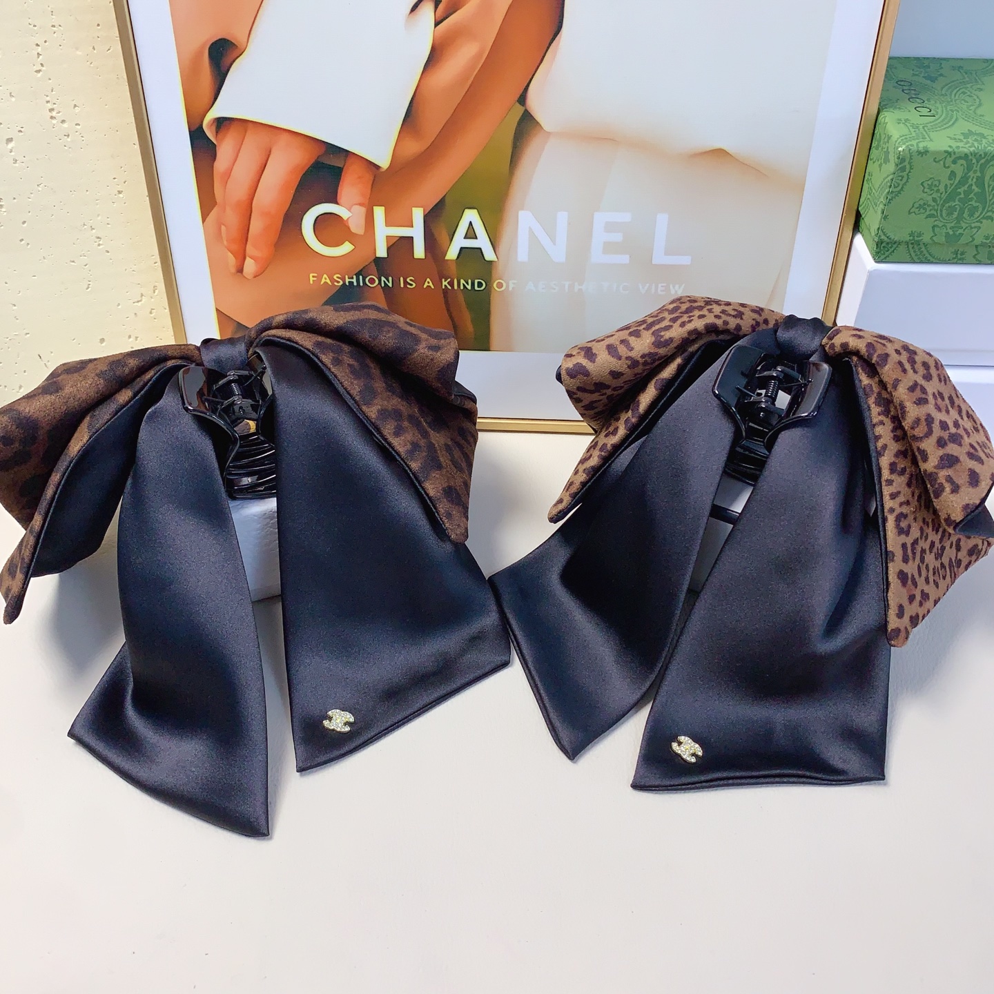 chanel pequeño, pinza de pelo chanel, pinza de lazo leopardo, estilo lujoso, versátil, imprescindible para chicas, llen…