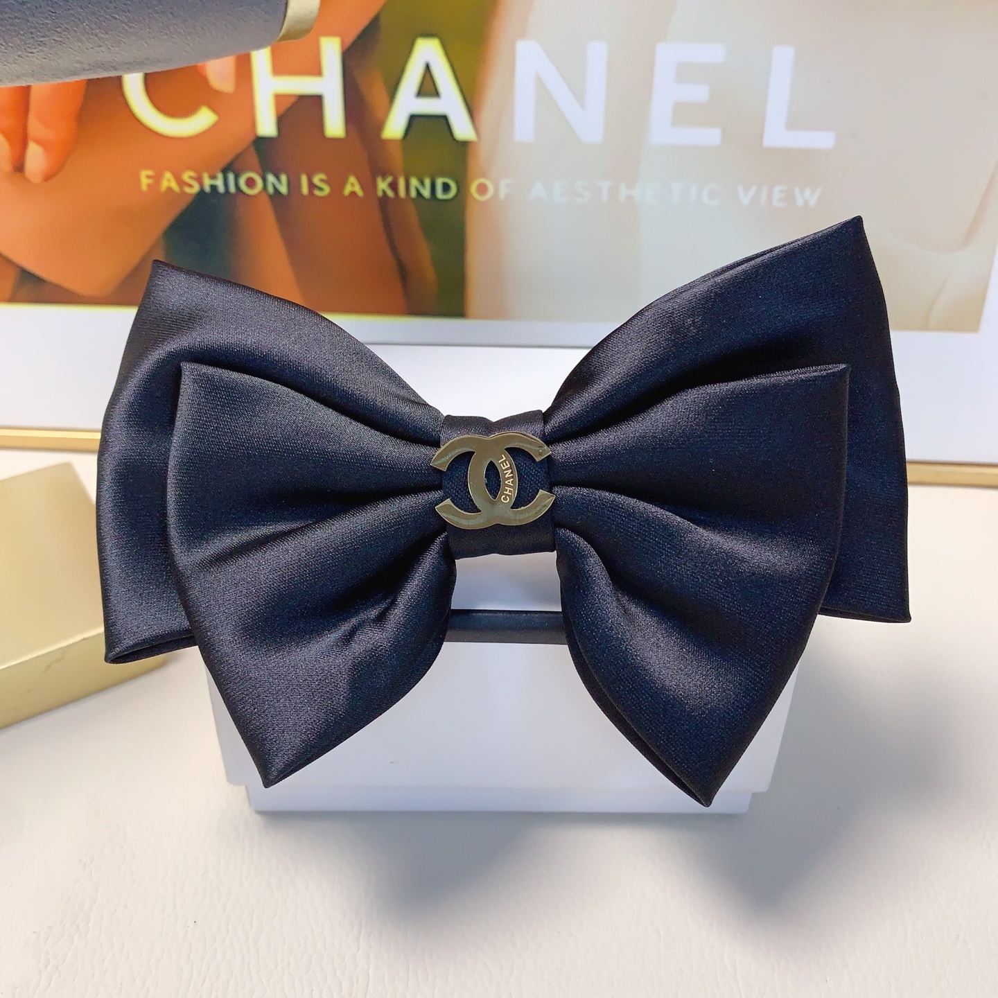 chanel pequeño, horquilla de pelo chanel, horquilla de resorte con lazo de satén y logo de titanio y acero, elegante y …