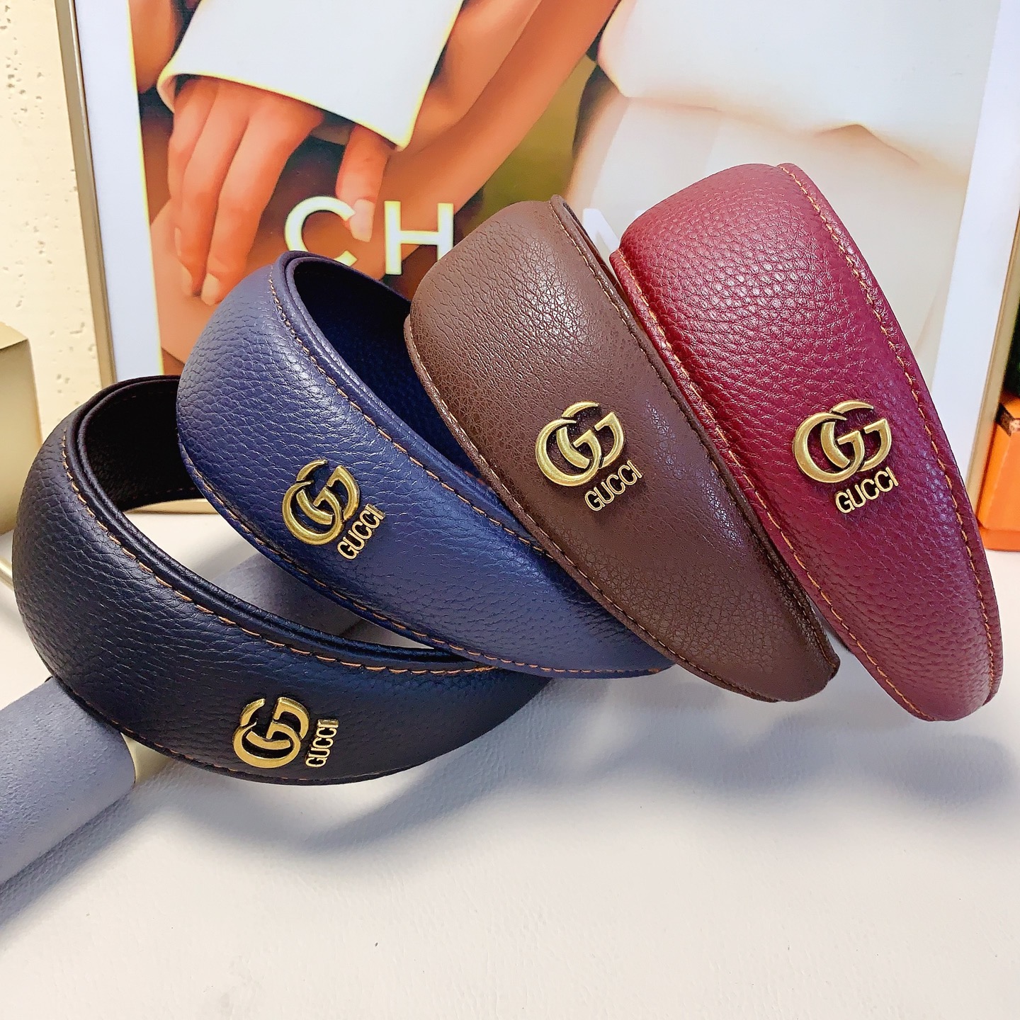 Gucci diadema de cuero granulado ancho, estilo lujoso, elegante y versátil, imprescindible para hadas pequeñas, lleno d…