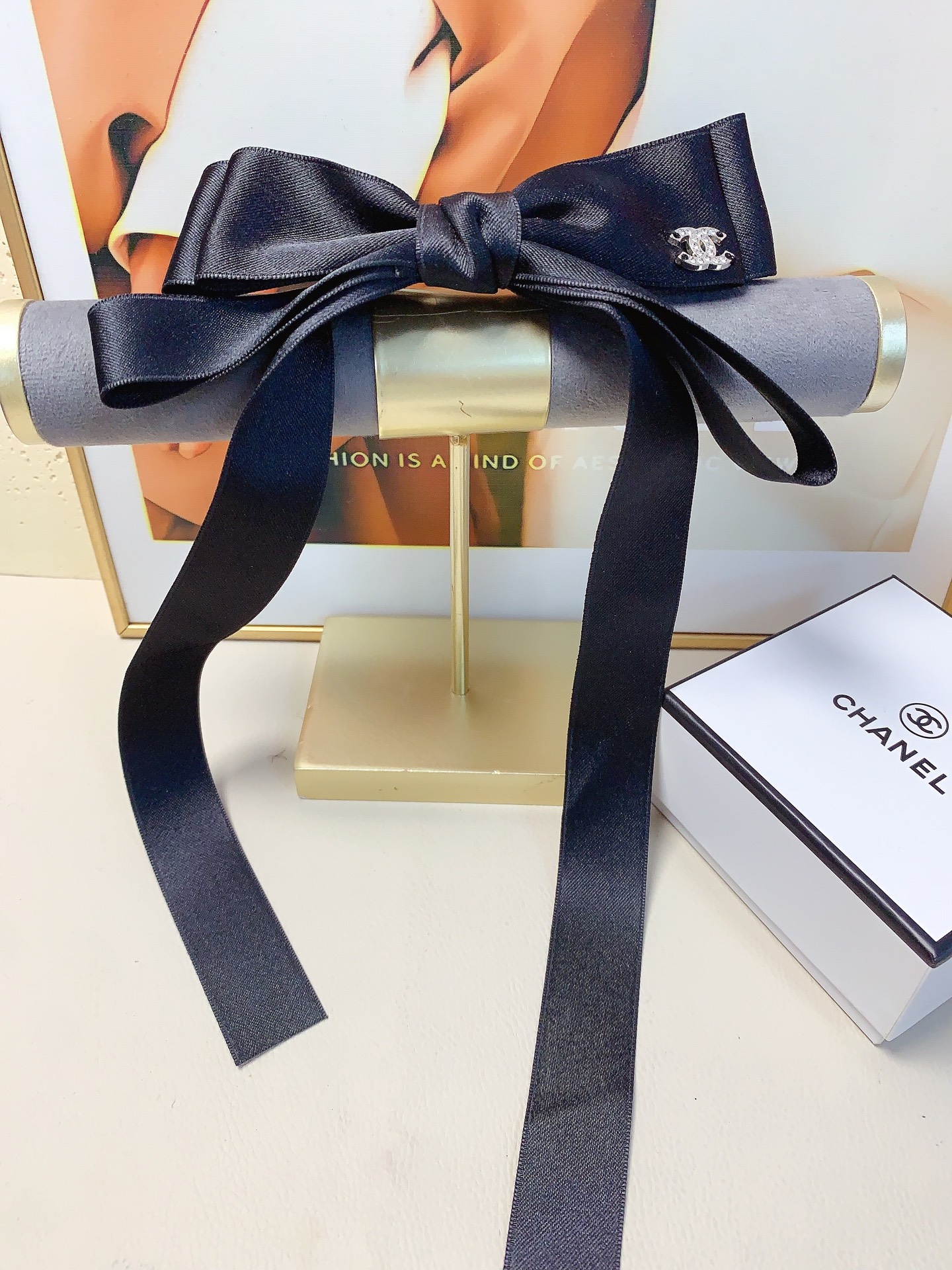 Horquilla Chanel pequeña, horquilla Chanel, horquilla de lazo con cinta y clip de resorte, forma tridimensional, elegan…