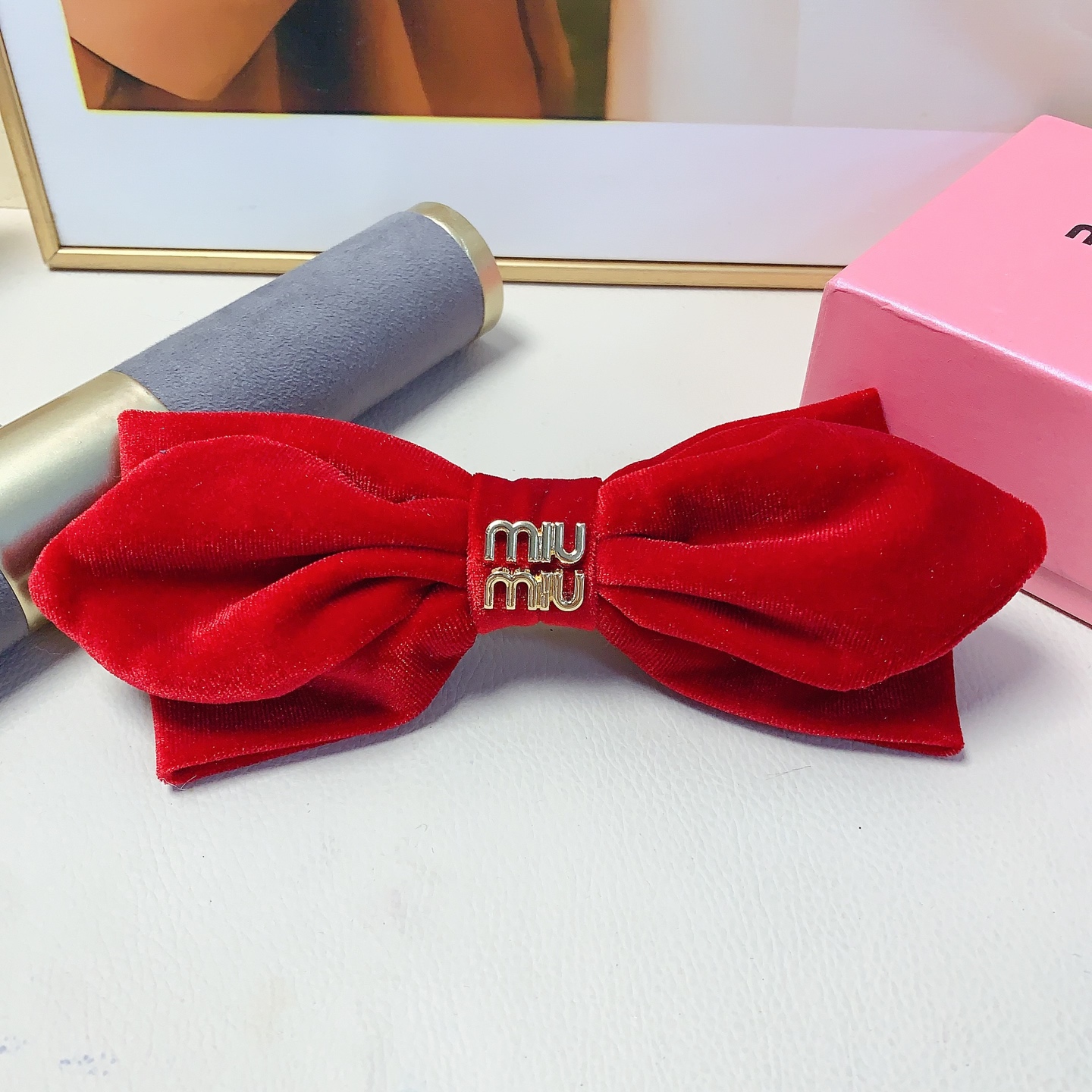 Horquilla miumiu, horquilla de terciopelo con lazo de lujo con clip de resorte, forma tridimensional, elegante, moderna…