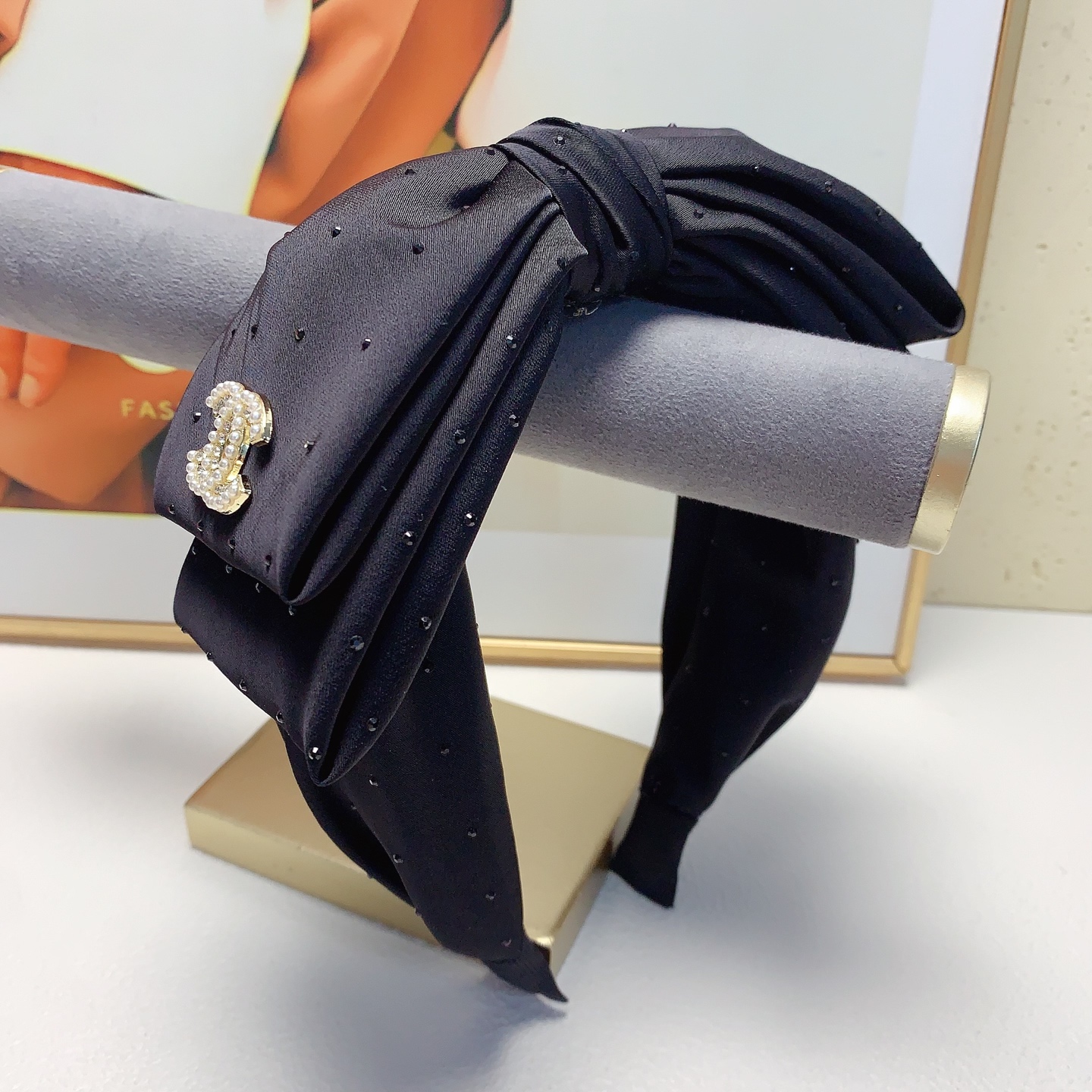 chanel pequeño chanel diadema, diadema de lazo de raso con logo de perlas, estilo lujoso, elegante y versátil, impresci…