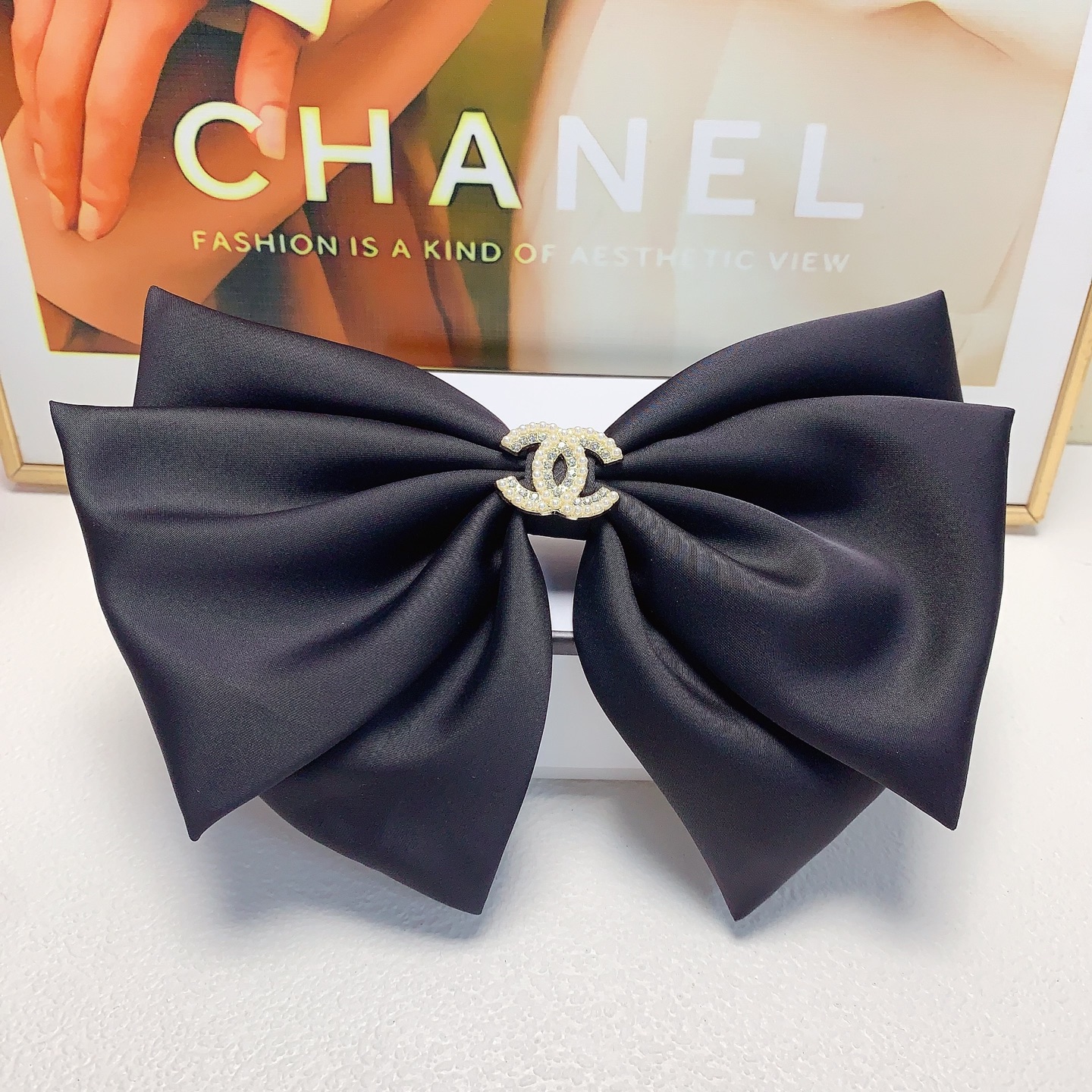 Horquilla CHANEL pequeña, horquilla de raso con lazo de seda, horquilla de resorte, elegante y versátil, imprescindible…
