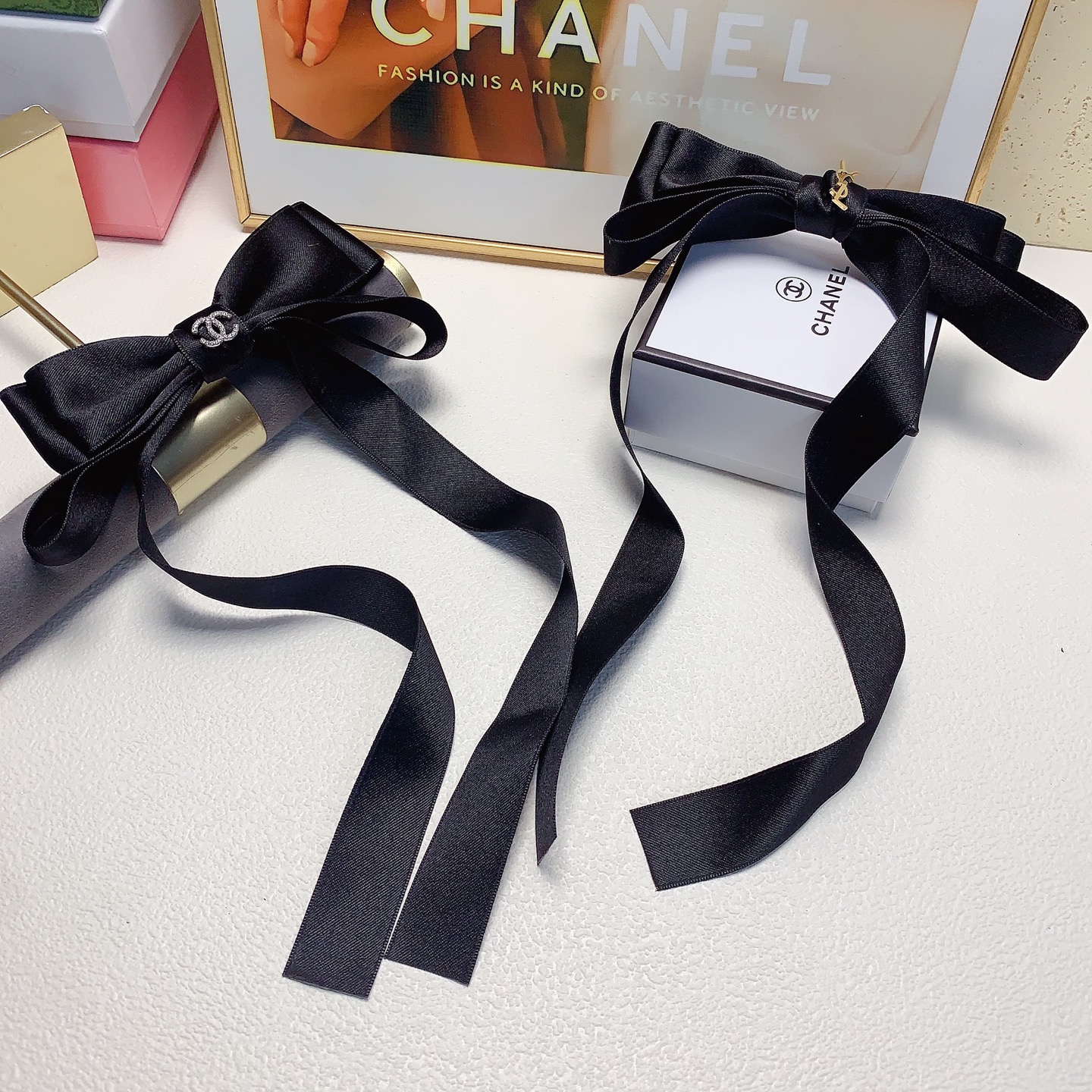 Horquilla Chanel pequeña, horquilla Chanel, horquilla de moño con cinta, pinza de resorte, elegante y versátil, impresc…