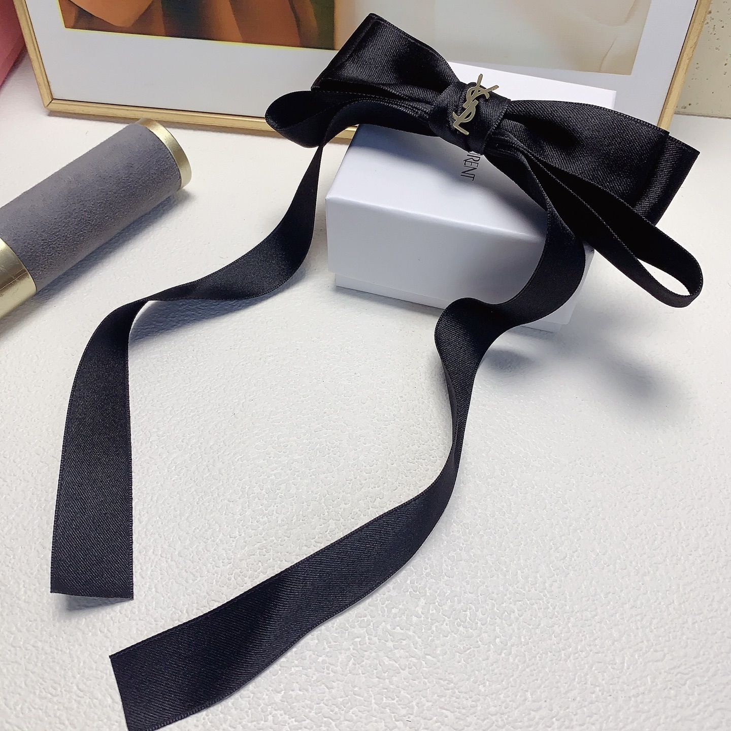 Horquilla YSL Saint Laurent, horquilla de la arboleda, horquilla de moño con cinta, pinza de resorte, elegante y versát…